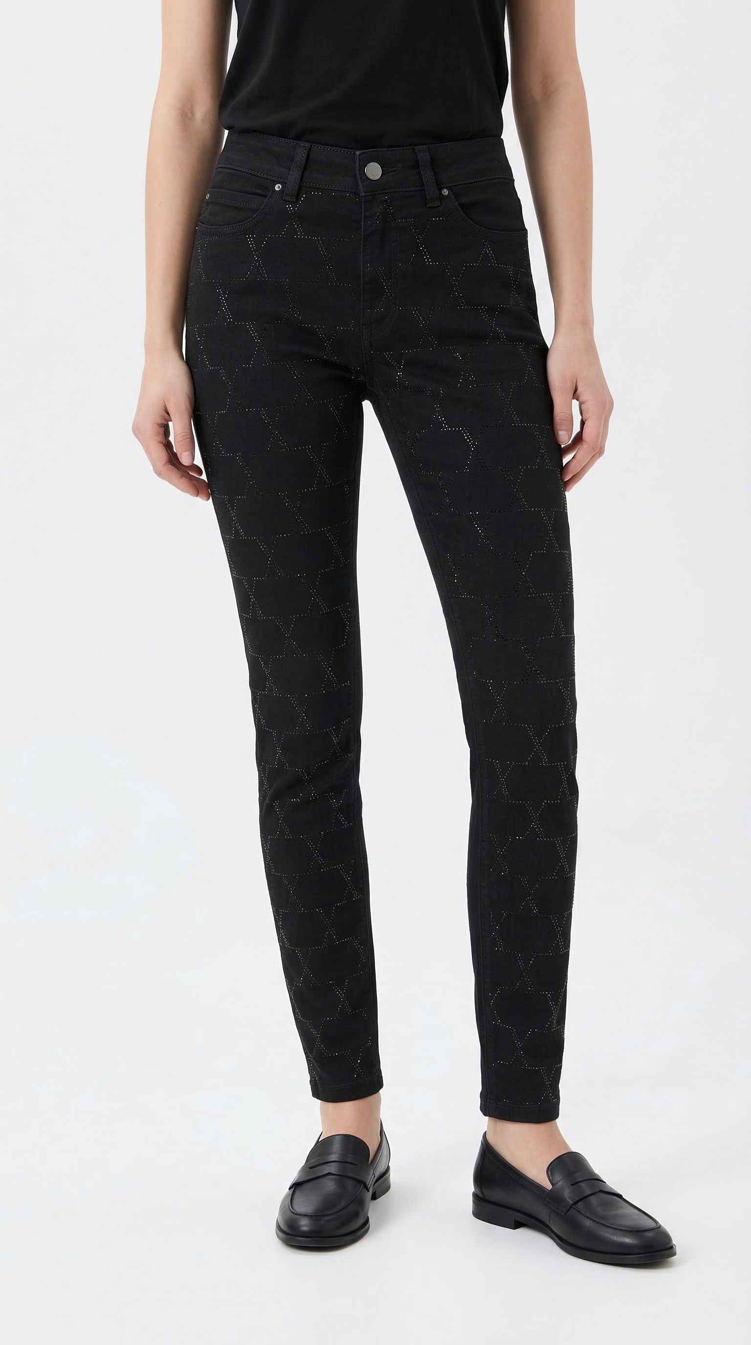 MAC Skinny-fit-Jeans "DREAM SKINNY chain glitter" mit Glitzersteine Muster