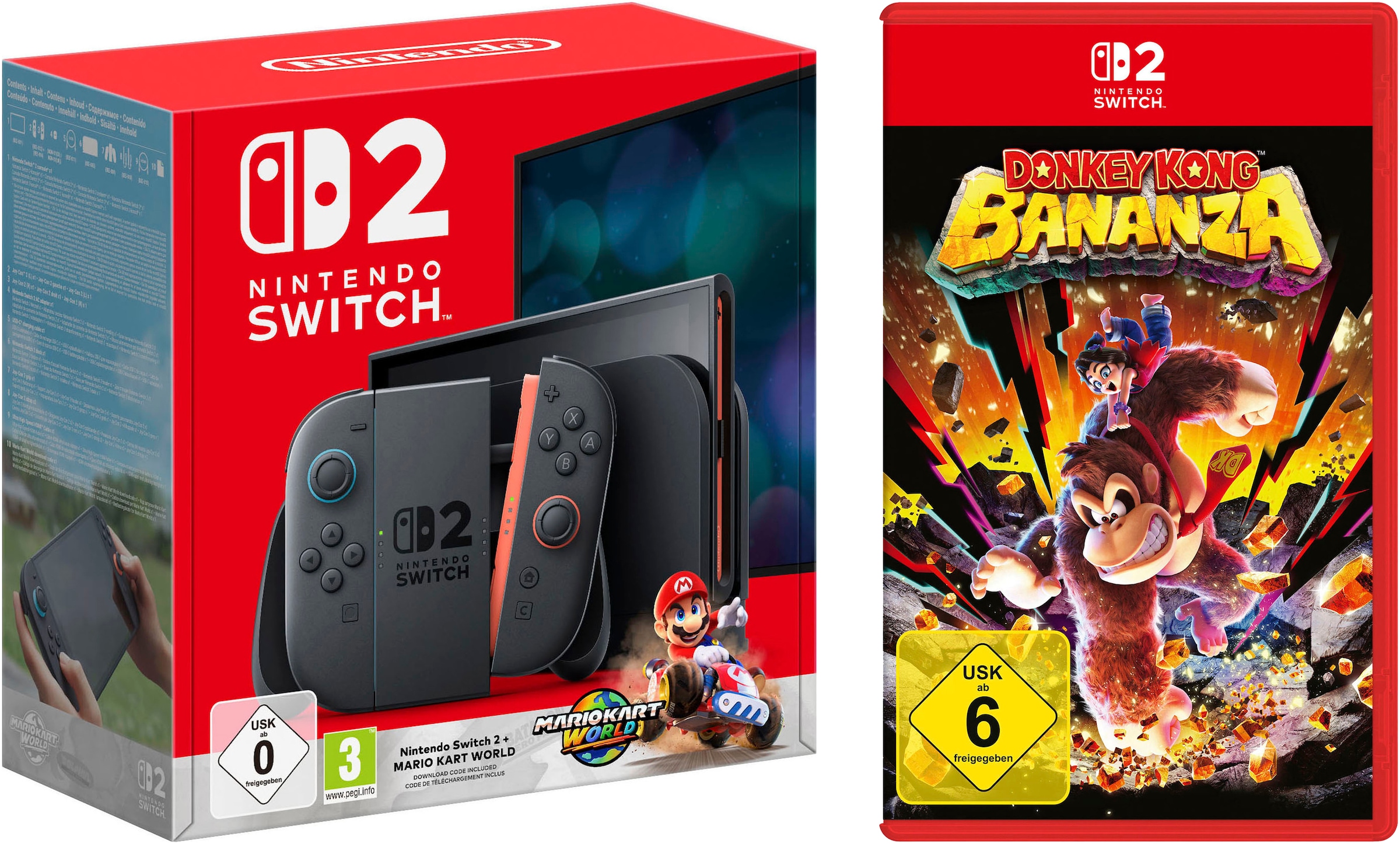 Konsolen-Set "Switch 2 + Mario Kart World + Donkey Kong Bananza", B:27,2cm H:16,6cm T:1,39cm, schwarz, NINTENDO SWITCH 2, Spielekonsolen