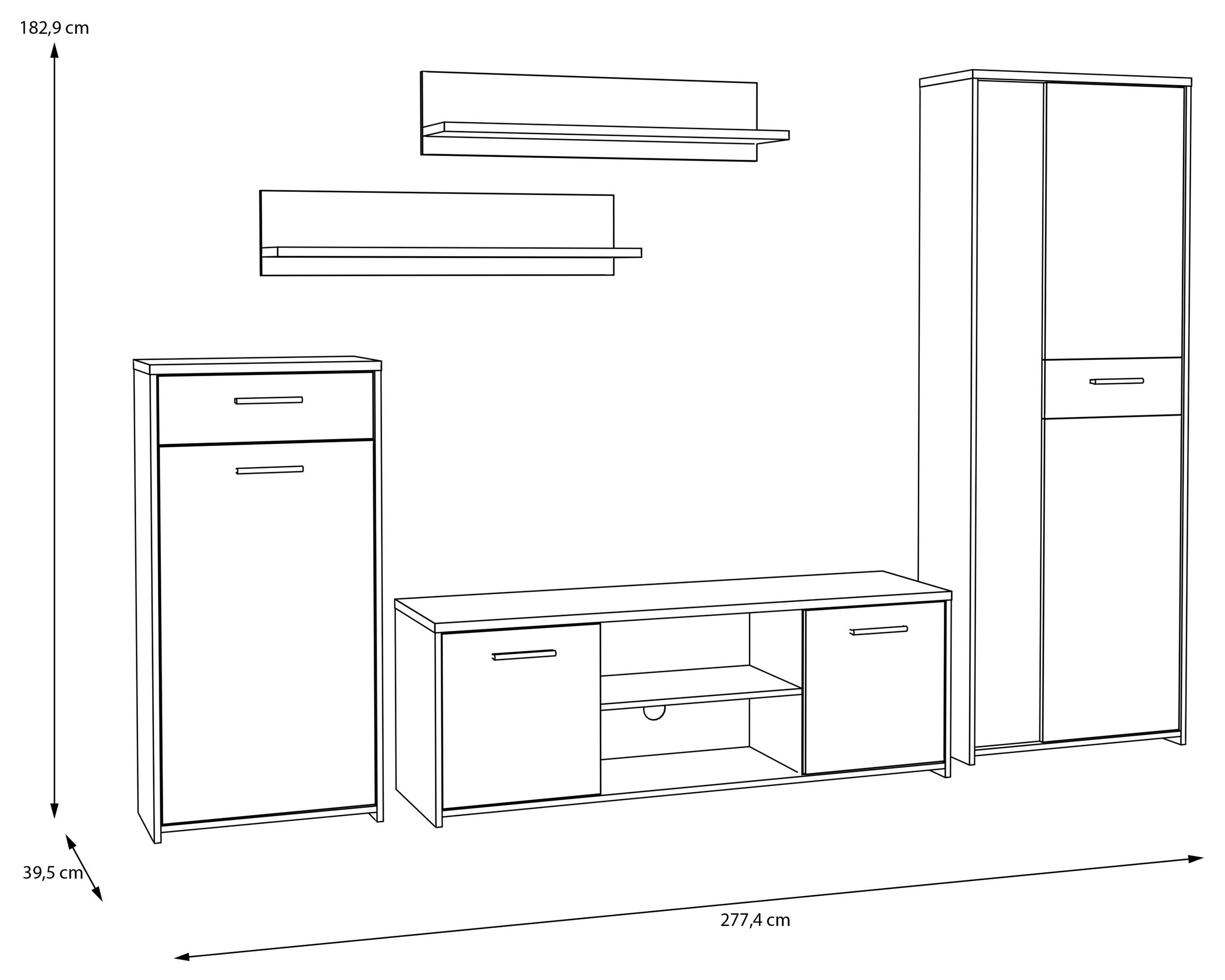 FORTE Wohnwand »Pablo«, (5 St.), Wohnwand 5teilig, Stauraum, Funktionalität, Artisan Eiche/Weiss