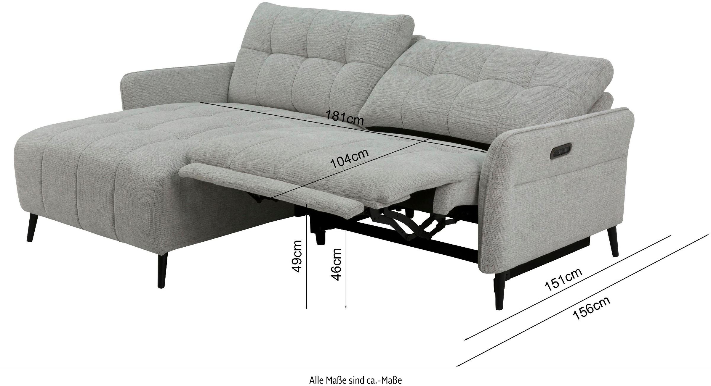INOSIGN Ecksofa »DENIO 3-Sitzer, L-Form (Breite 209cm), elektr. Relaxfunktion, USB-A/C«, Liegefunktion durch Recliner, Federkernpolsterung