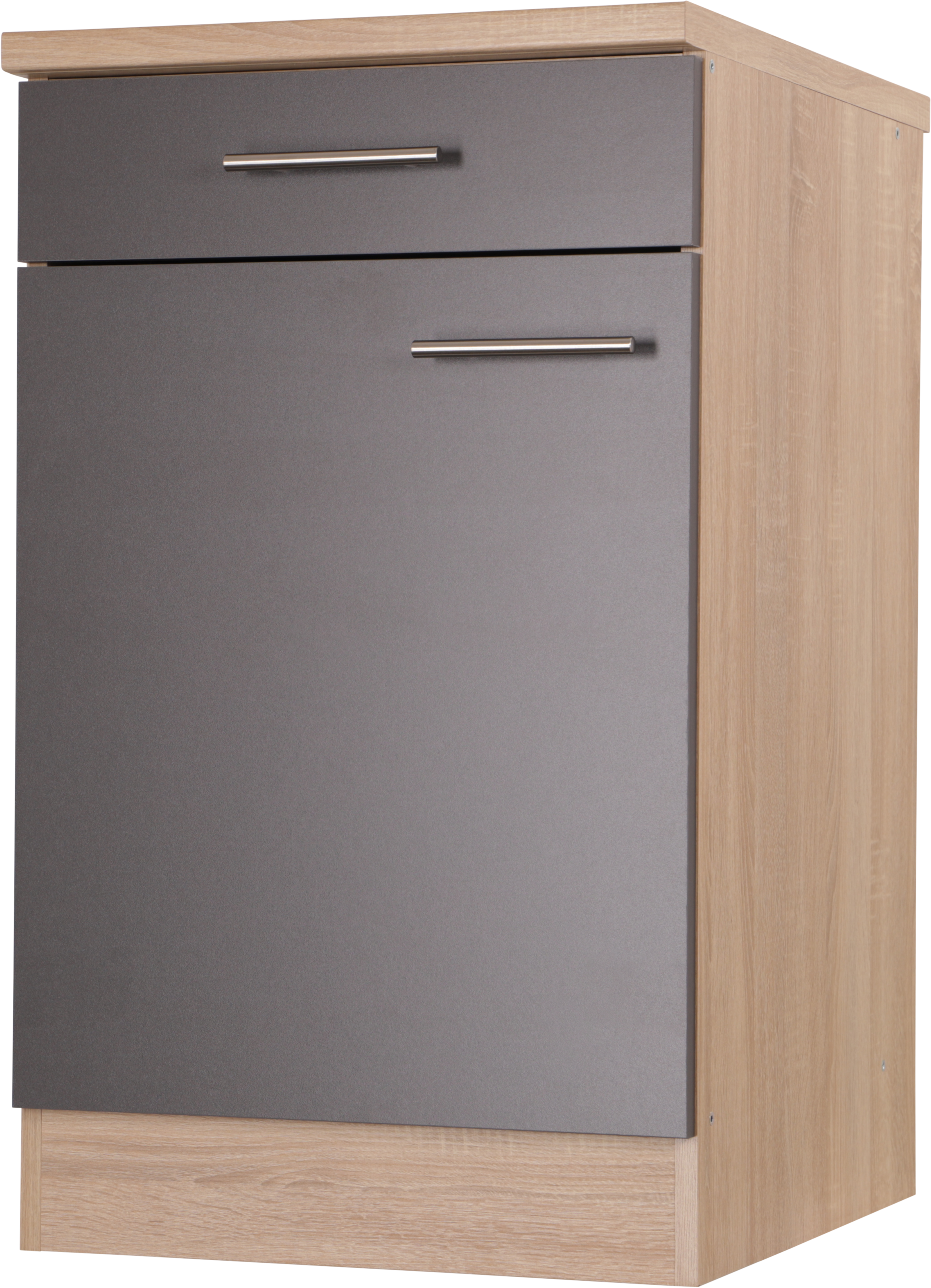 Unterschrank RESPEKTA, B:50cm H:84,8cm T:60cmgrau, Küche, Schränke, "Merle", Breite 50 cm, mit Soft-Close Funktion, Stangengriffe aus Metall