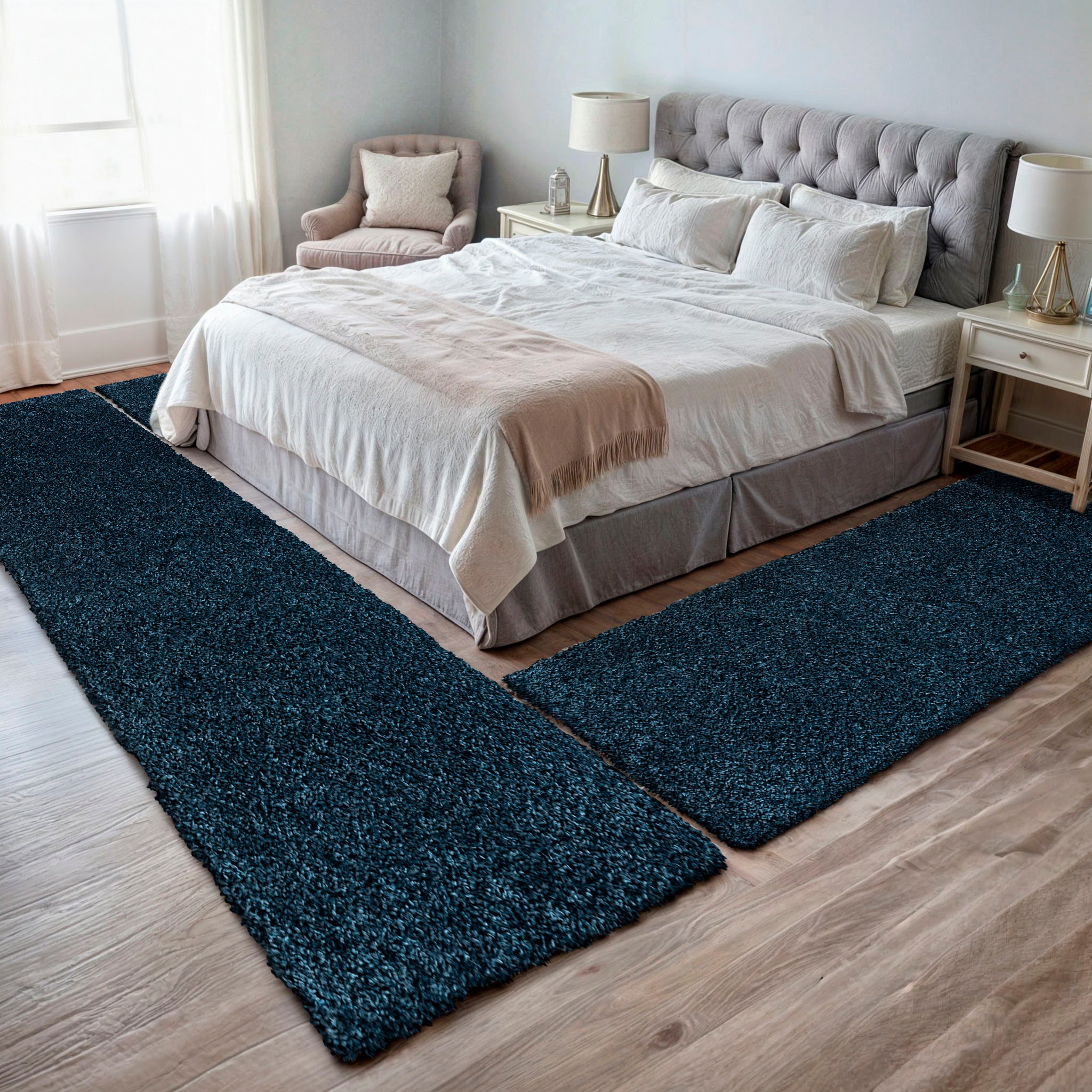 Myflair Möbel & Accessoires Hochflor-Bettumrandung "My Shaggy", (3 tlg.), Shaggy, Uni-Farben, leicht glänzend, extra fla