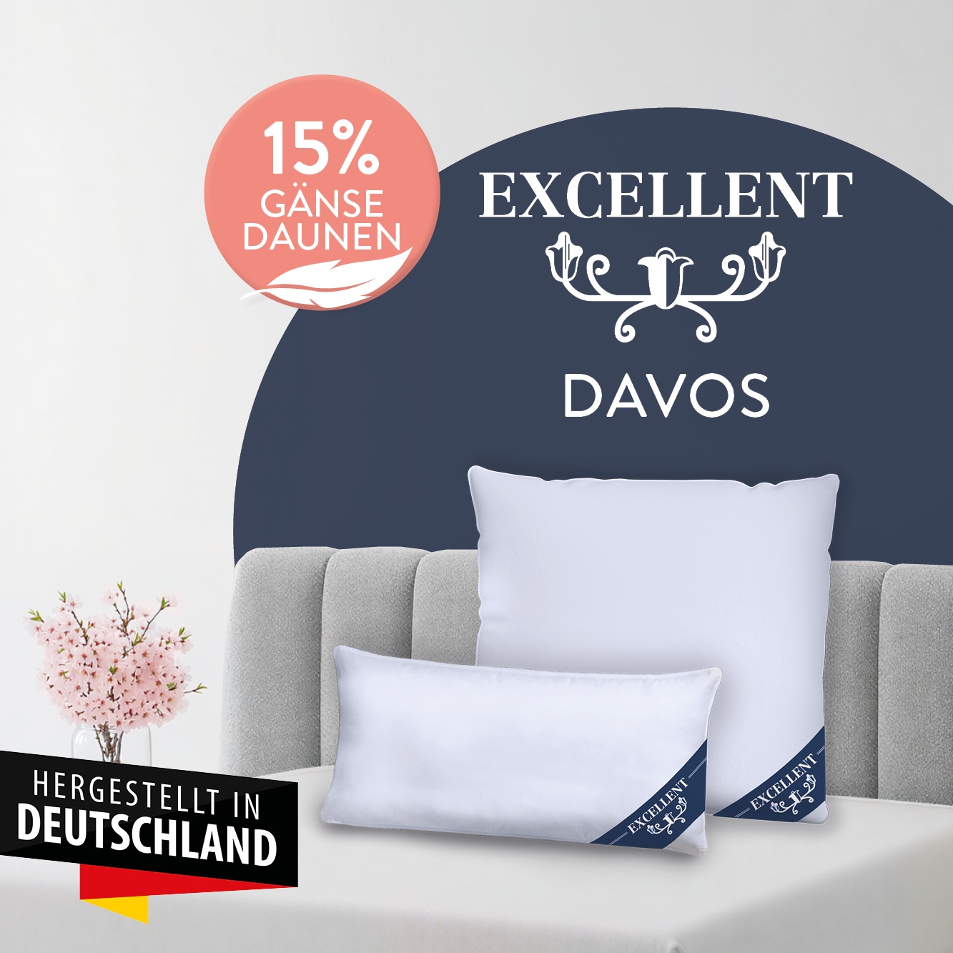 Excellent Federkissen "Davos" Füllung: 85Gaensefedern15Gaensedaunen 1 Stk. tlg. Kopfkissen in 40x80 und 80x80