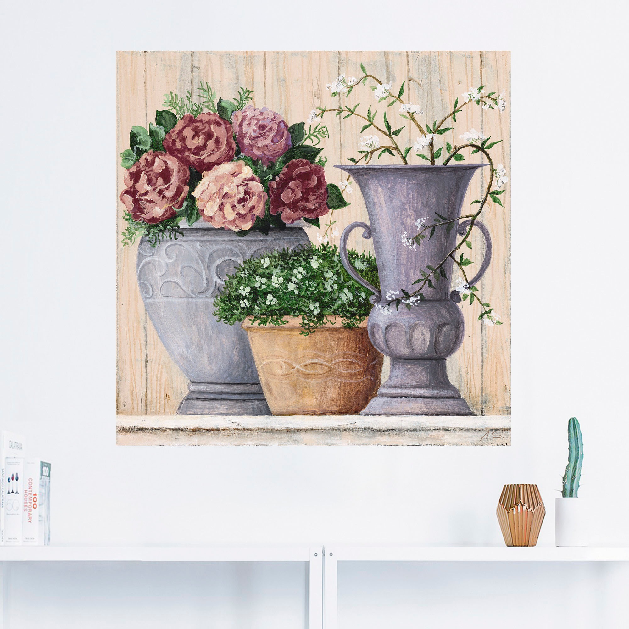 Artland Wandbild "Antike Blumen hell", Vasen & Töpfe, (1 St.), als Alubild, günstig online kaufen