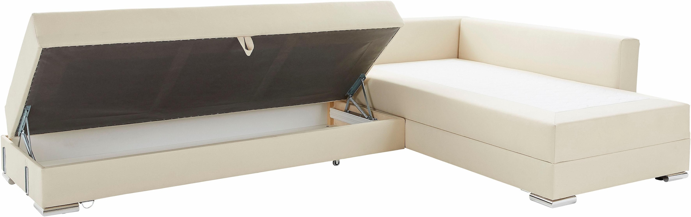 INOSIGN Ecksofa »Boxspringbett Night & Day L-Form mit Dauer-Schlaffunktion mit Armlehne«, mit Boxspring-Bettfunktion 180x200 cm und Bettkasten, Dauerschläfer!