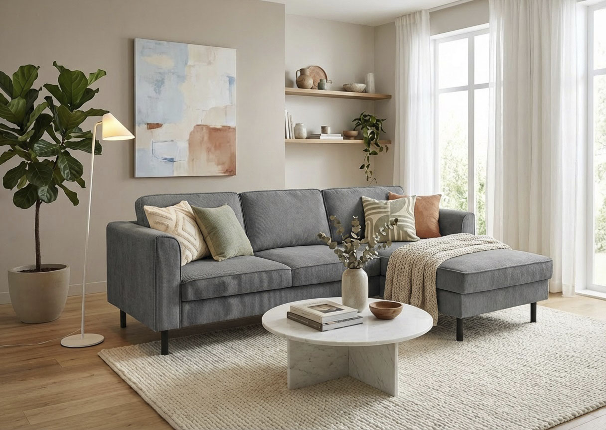 Home affaire Ecksofa "Booster II, whlw. mit Schlaffunktion & Bettkasten, Fuß schwarz" Recamiere beidseitig montierbar,L-Form, in Cord & Struktur LEO o. LINO