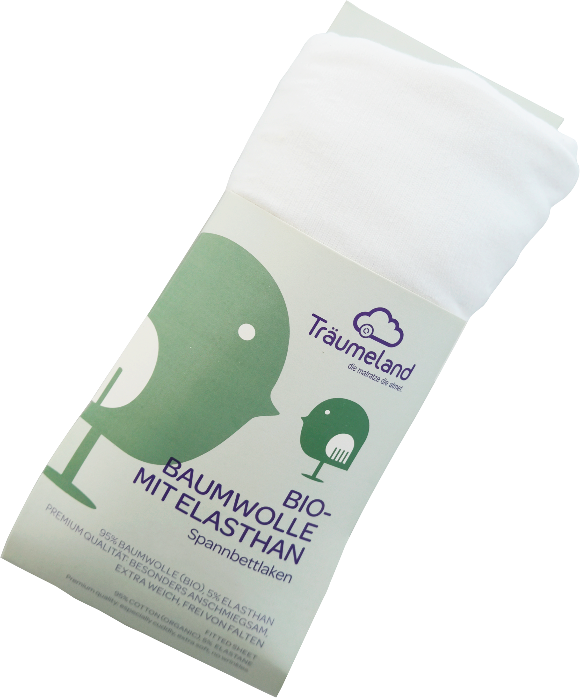 Spannbettlaken TRÄUMELAND, B:90cm L:200cm, weiß, Jersey-Elasthan, Obermaterial: 95% Baumwolle, 5% Elasthan, Bettlaken, "Spannbettlaken