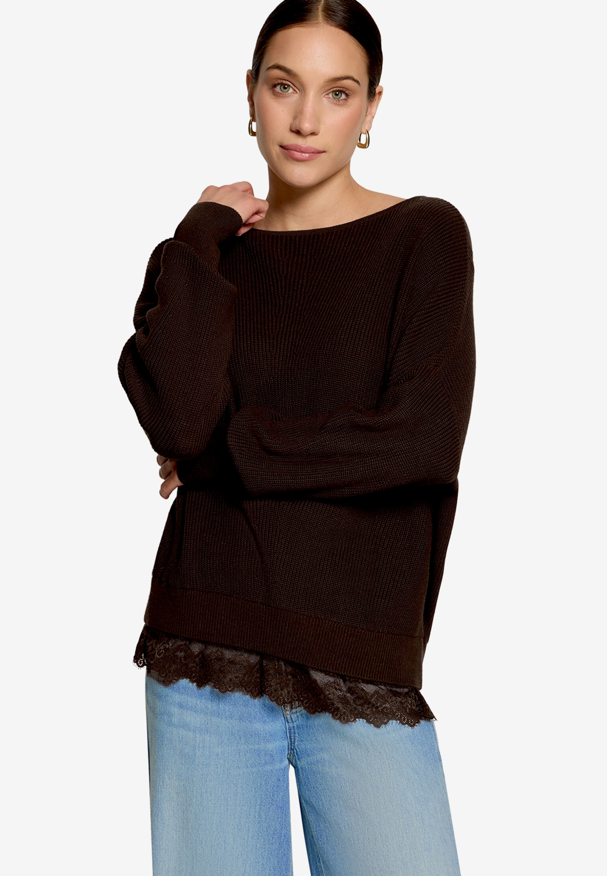 Zero Strickpullover U-Boot-Ausschnitt / Häkelkante am Saum