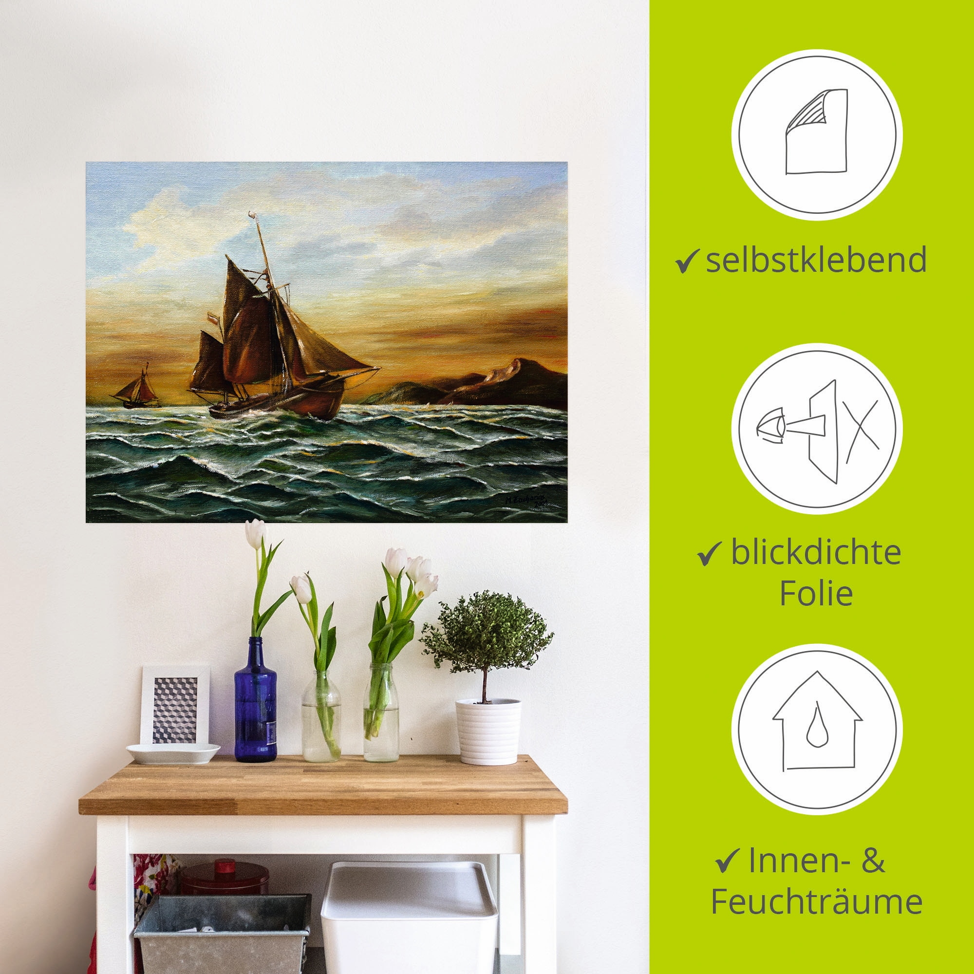 Artland Wandbild »Segelschiff auf See - maritime Malerei«, Boote & Schiffe, (1 St.), als Leinwandbild, Wandaufkleber in verschied. Größen