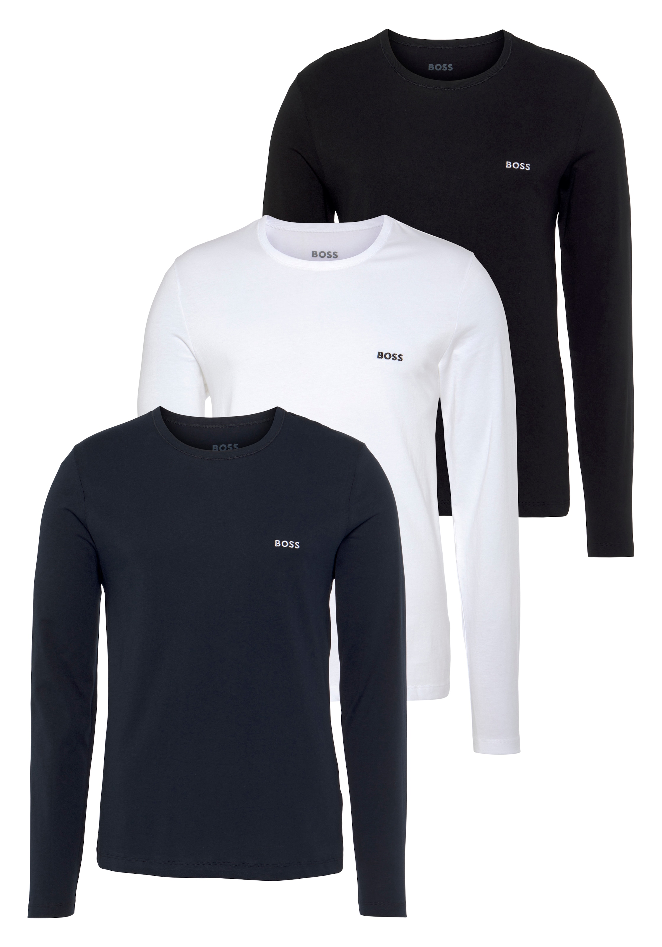 Langarmshirt »longsleeve-Shirt R-Neck Classic COTTON 3pcs/pack«, mit BOSS Logo-Schriftzug