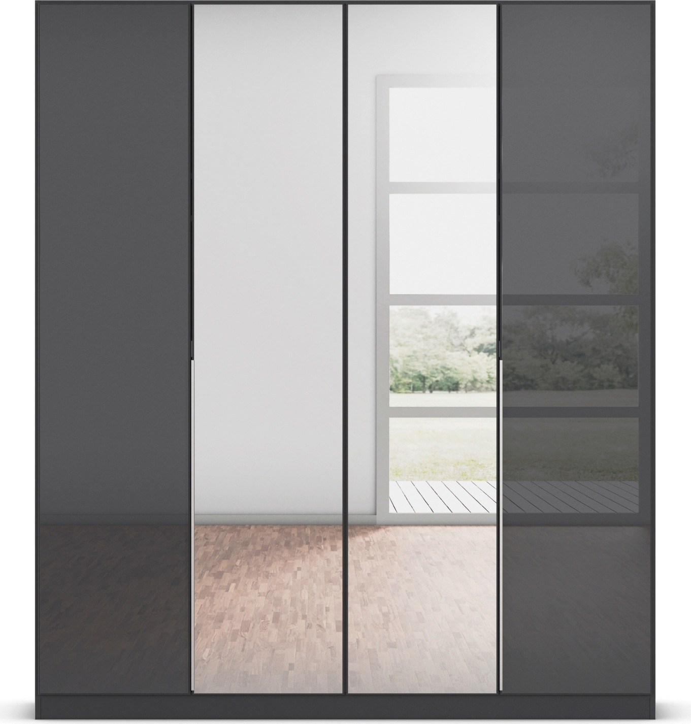 rauch Drehtürenschrank »Kleiderschrank Kleiderschränke Schrank Garderobe AGORDO mit Glasfront«, (in zwei Griff-Farben), durchdachte Innenausstattung, in 6 Breiten und 2 Höhen MADE IN GERMANY