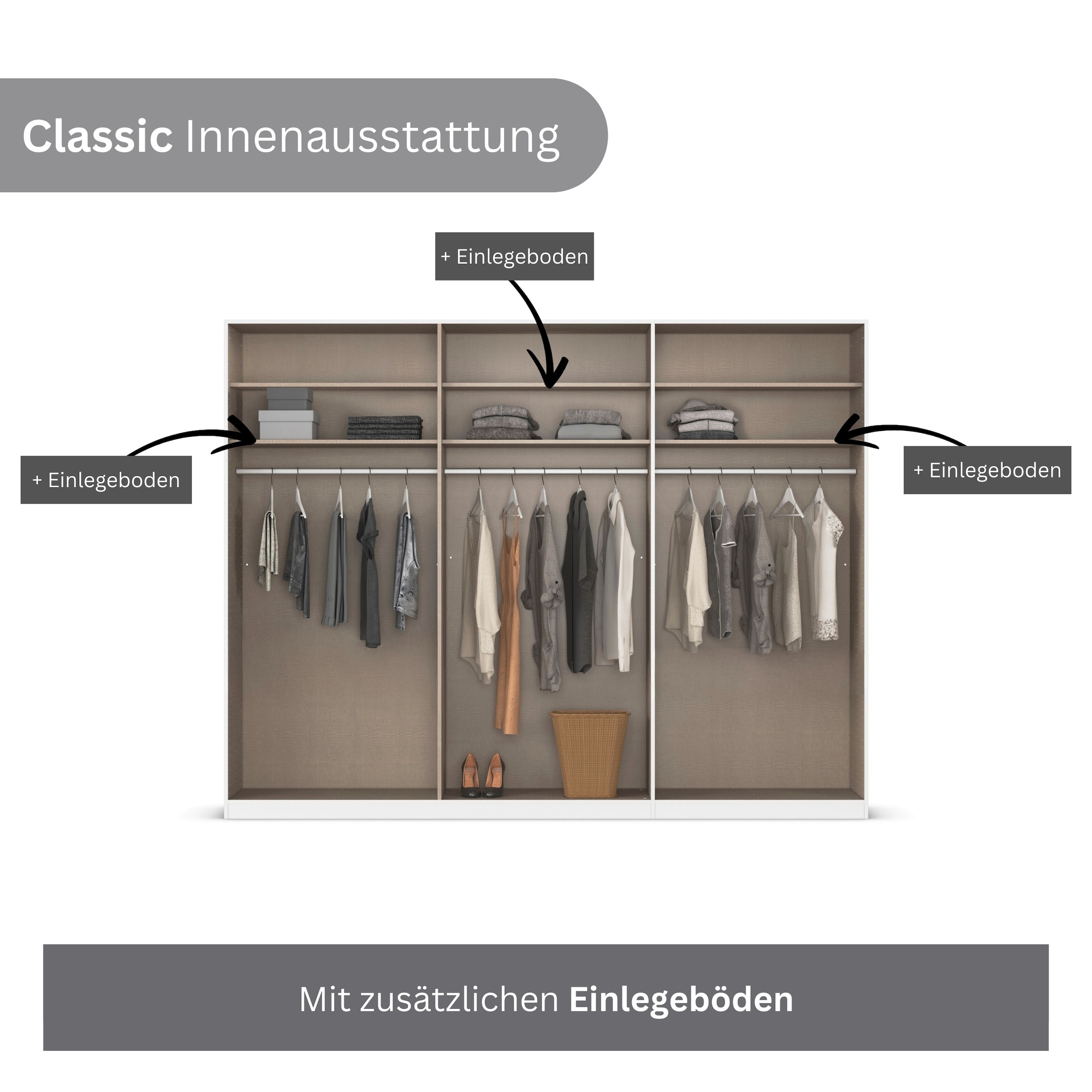 rauch Kleiderschrank, (in 3 verschiedenen Ausstattungen BASIC/CLASSIC/PREMIUM), mit hochwertigen Stangengriffen in Schwarz aus Metall MADE IN GERMANY