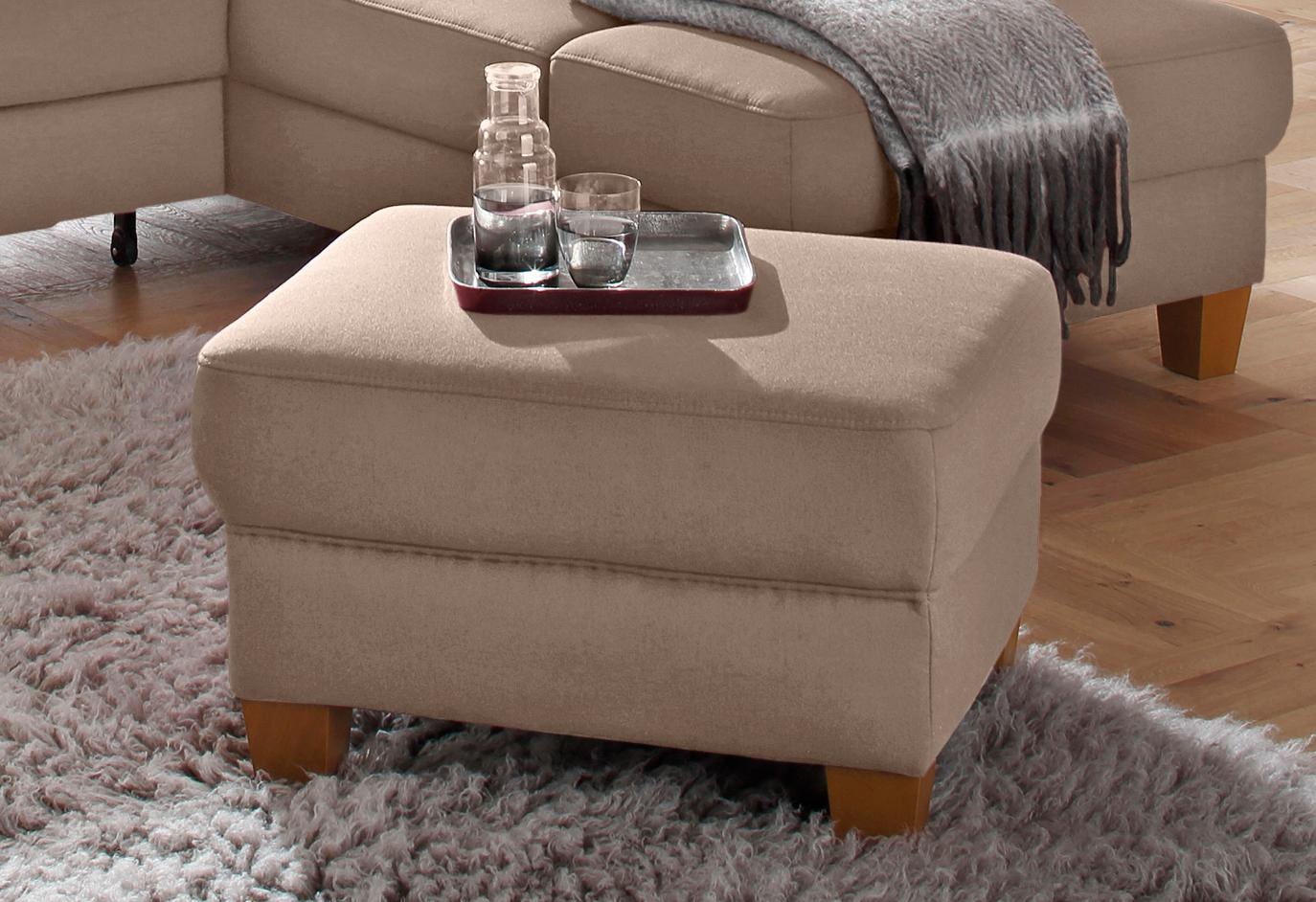 OTTO home Hocker "Texel" mit Federkern und Kontrastnaht, Füße Buche eichefarben