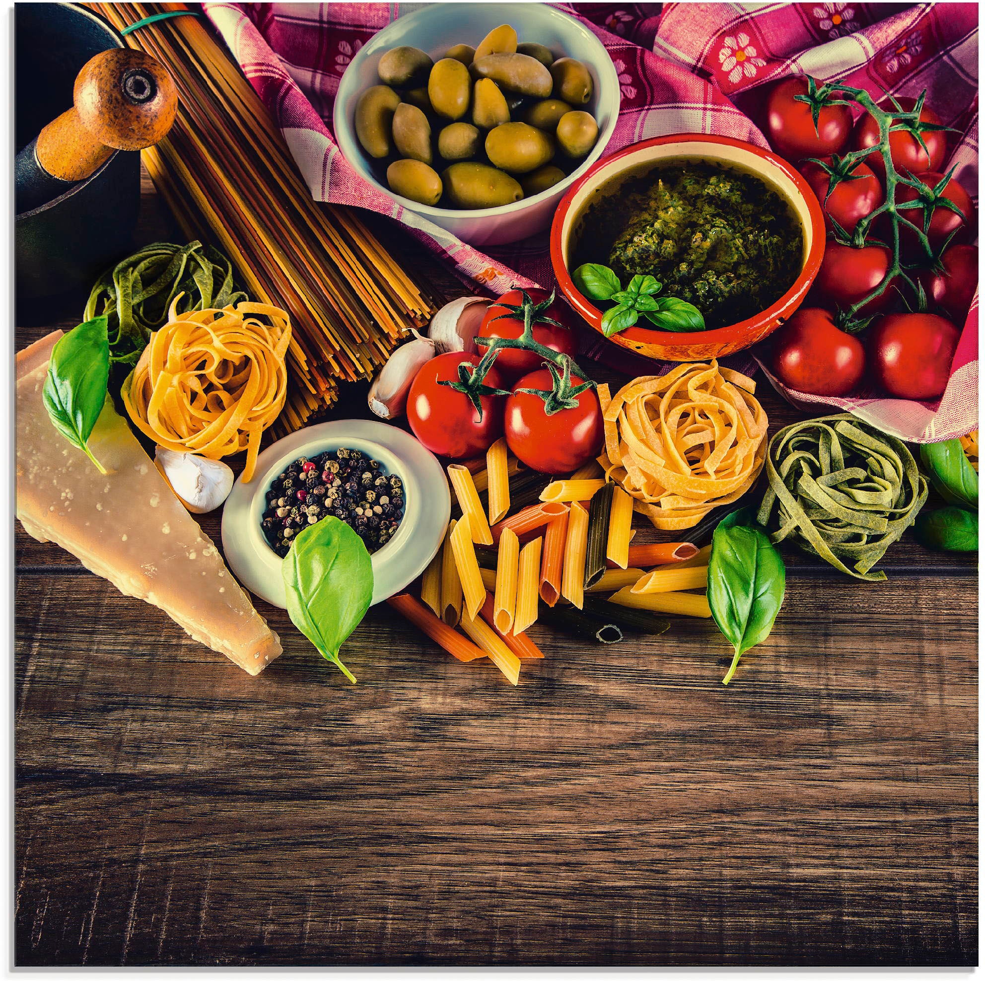 Artland Glasbild "Italienisch mediterrane Lebensmittel" Lebensmittel 1 Stk. günstig online kaufen