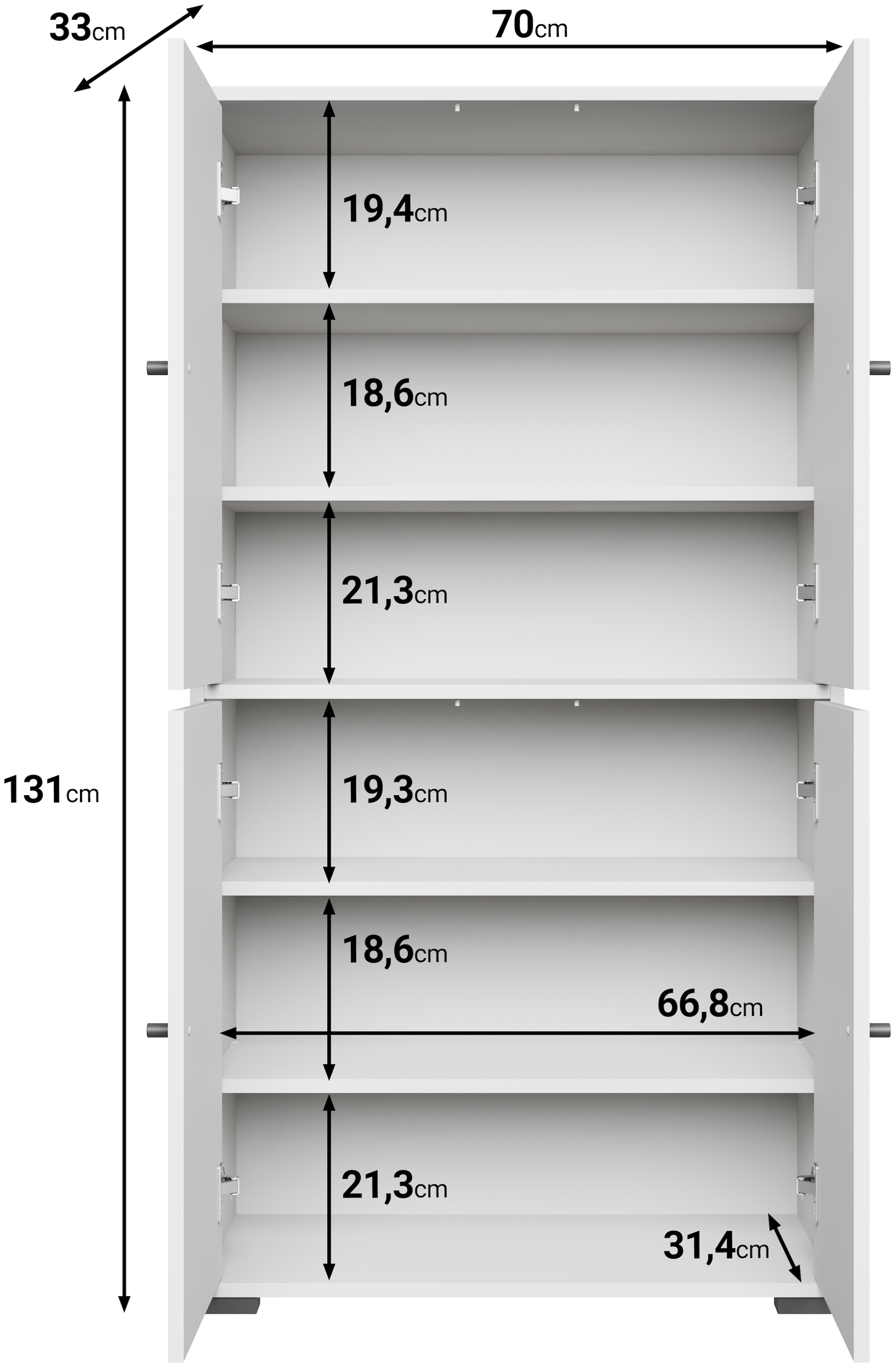 Home affaire Schuhschrank »Schuhkommode Dino« Stauraum mit 4 Türen und verstellbaren Einlegeböden, Breite 70 cm