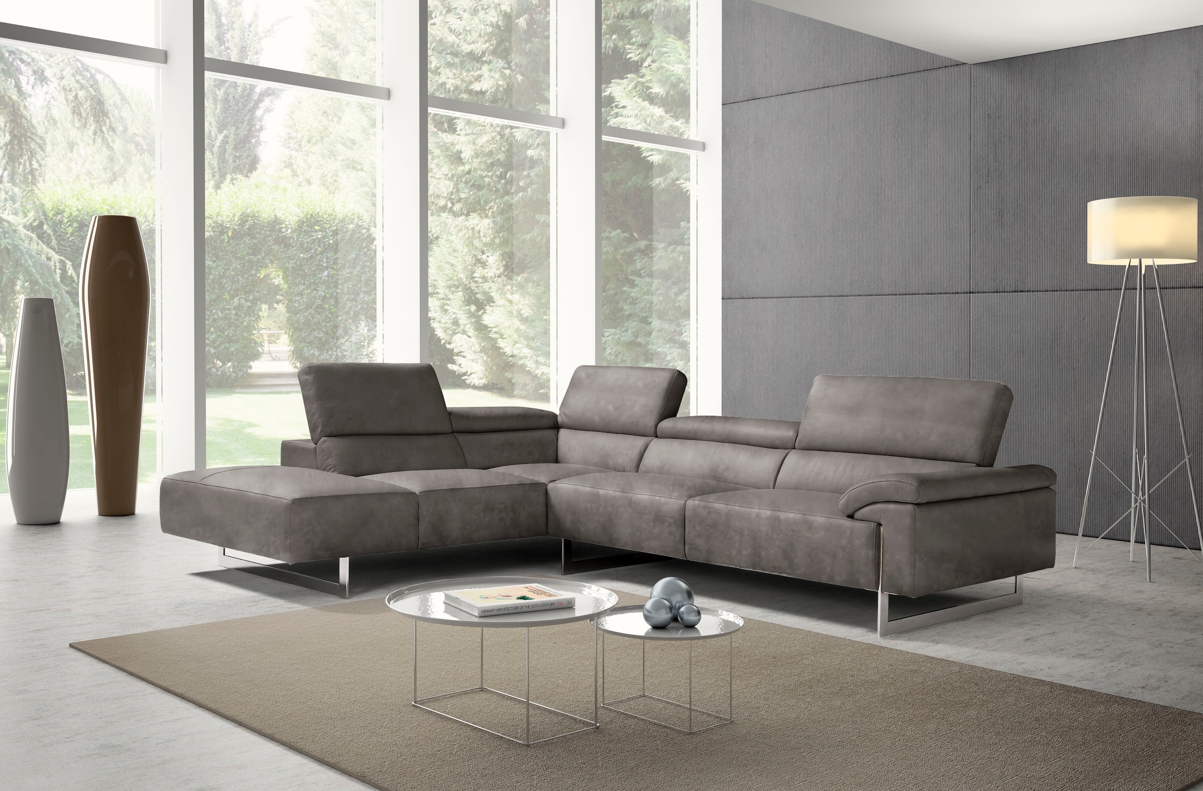 Egoitaliano Ecksofa "Malika, elegant und bequem, Designsofa, L-Form" mit Ottomane, inkl. Kopfteilverstellung und chromfarbenen Metallfüßen