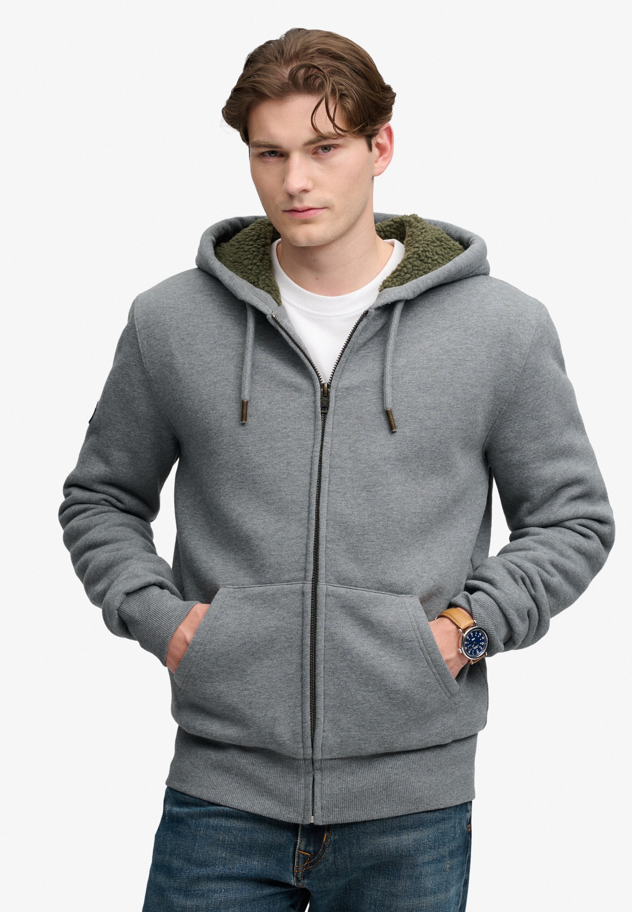 Superdry Kapuzensweatjacke »BORG LINED ZIPHOOD« Baumwollmischung, slim fit