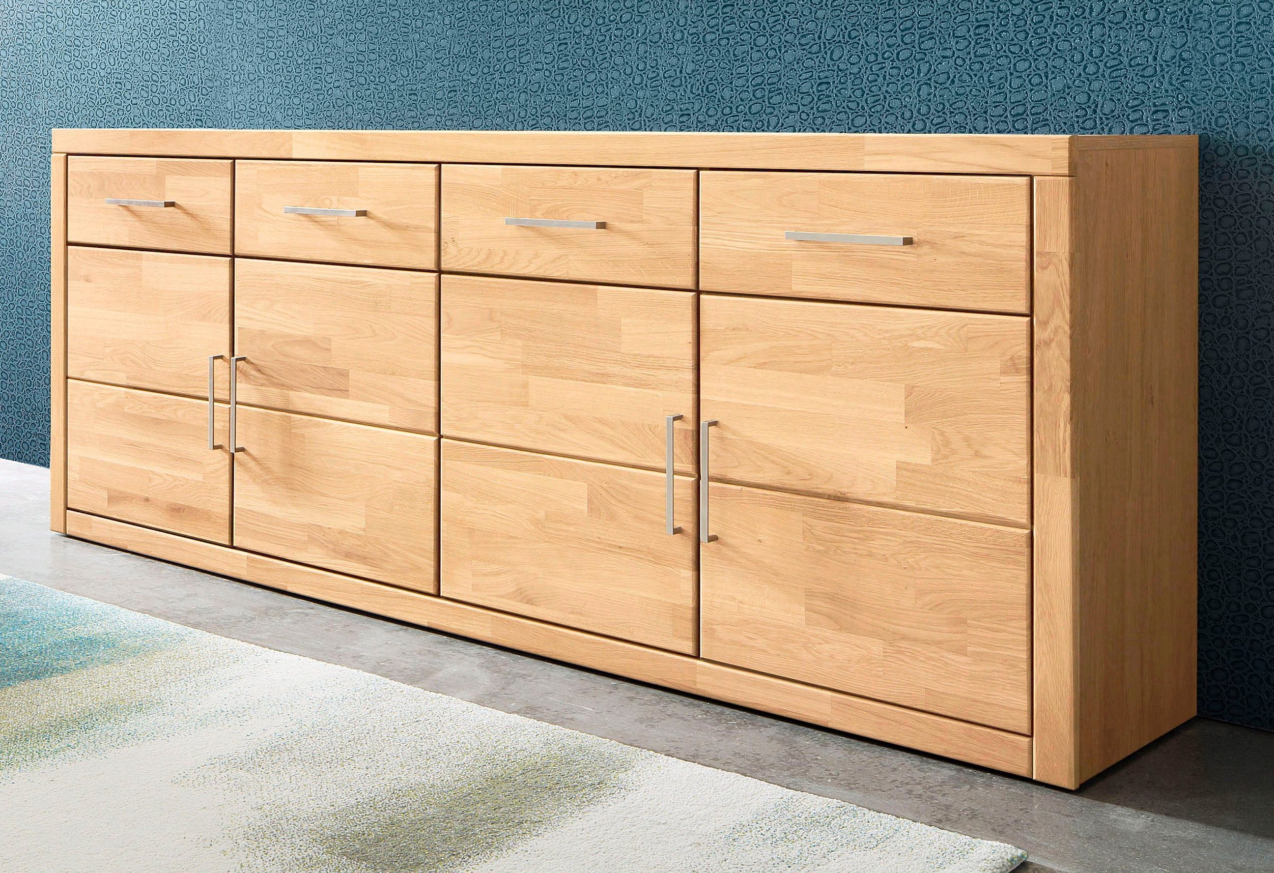 OTTO home Sideboard "Trondheim,200 cm breit,42 cm tief, Fronten Holzmassiv, Metallgriffe" Korpus aus Holzwerkstoff,4 Türen, 4 Schubladen, insgesamt 8 Fächer