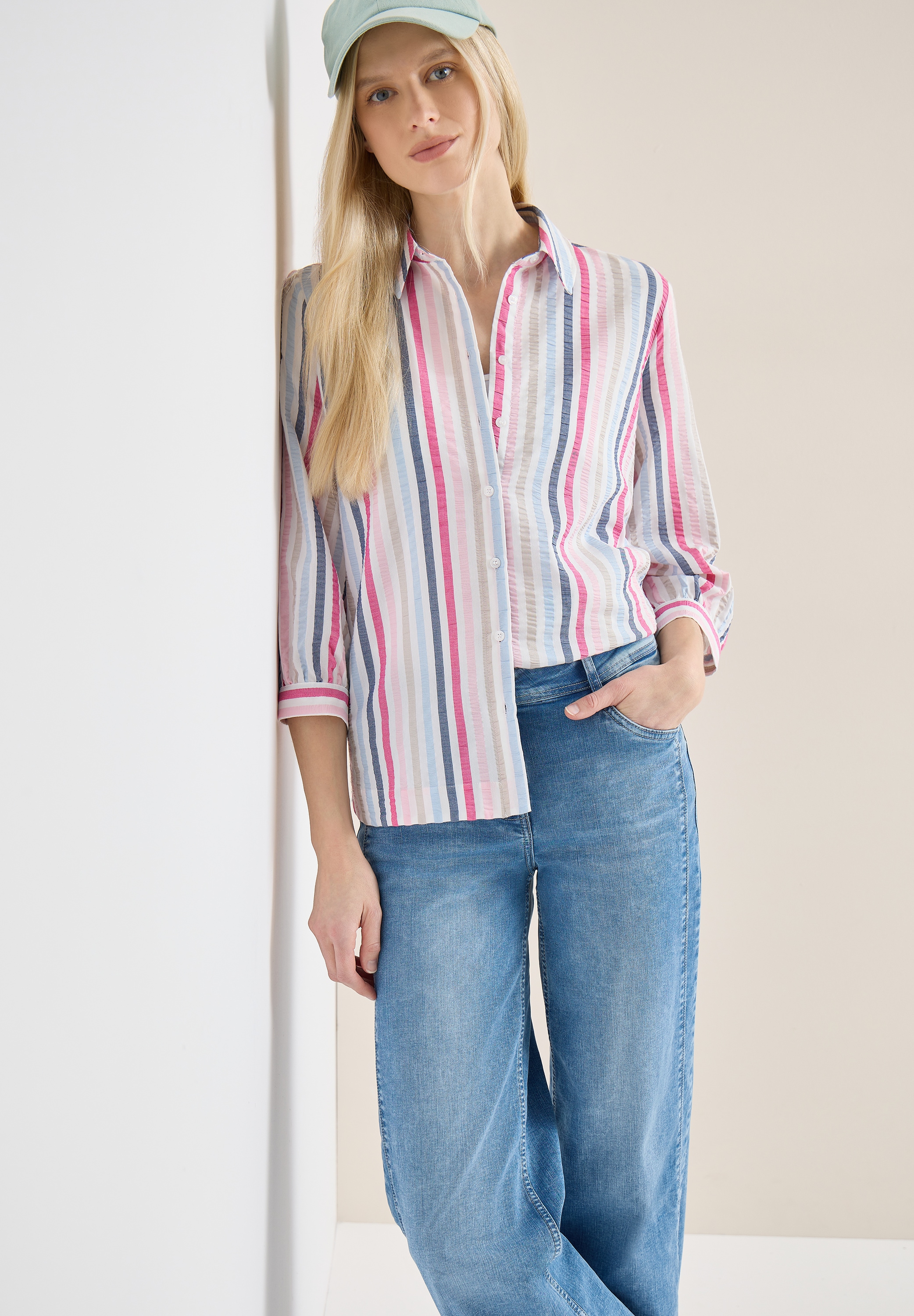 Cecil Hemdbluse 3/4-Arm-Bluse mit Mulitcolor-Streifen günstig online kaufen