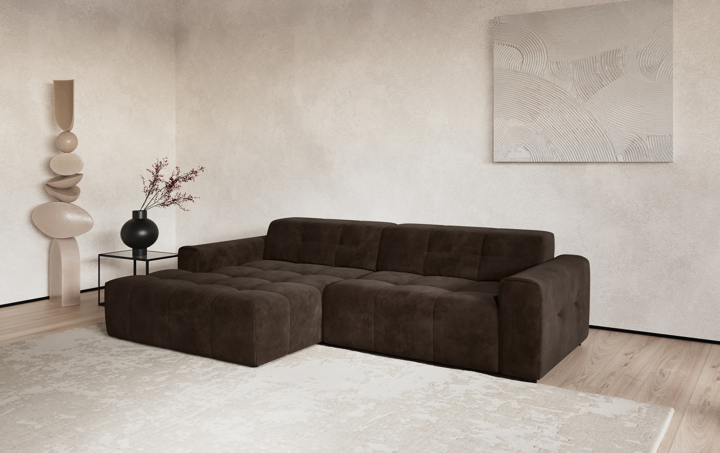 COTTA Ecksofa "Sento L-Form, B:280 cm, Chenille-Struktur, XXL Recamiere B: 133cm" modernes cubisches Sofa, hochwertige Steppung, bequemer Sitzkomfort