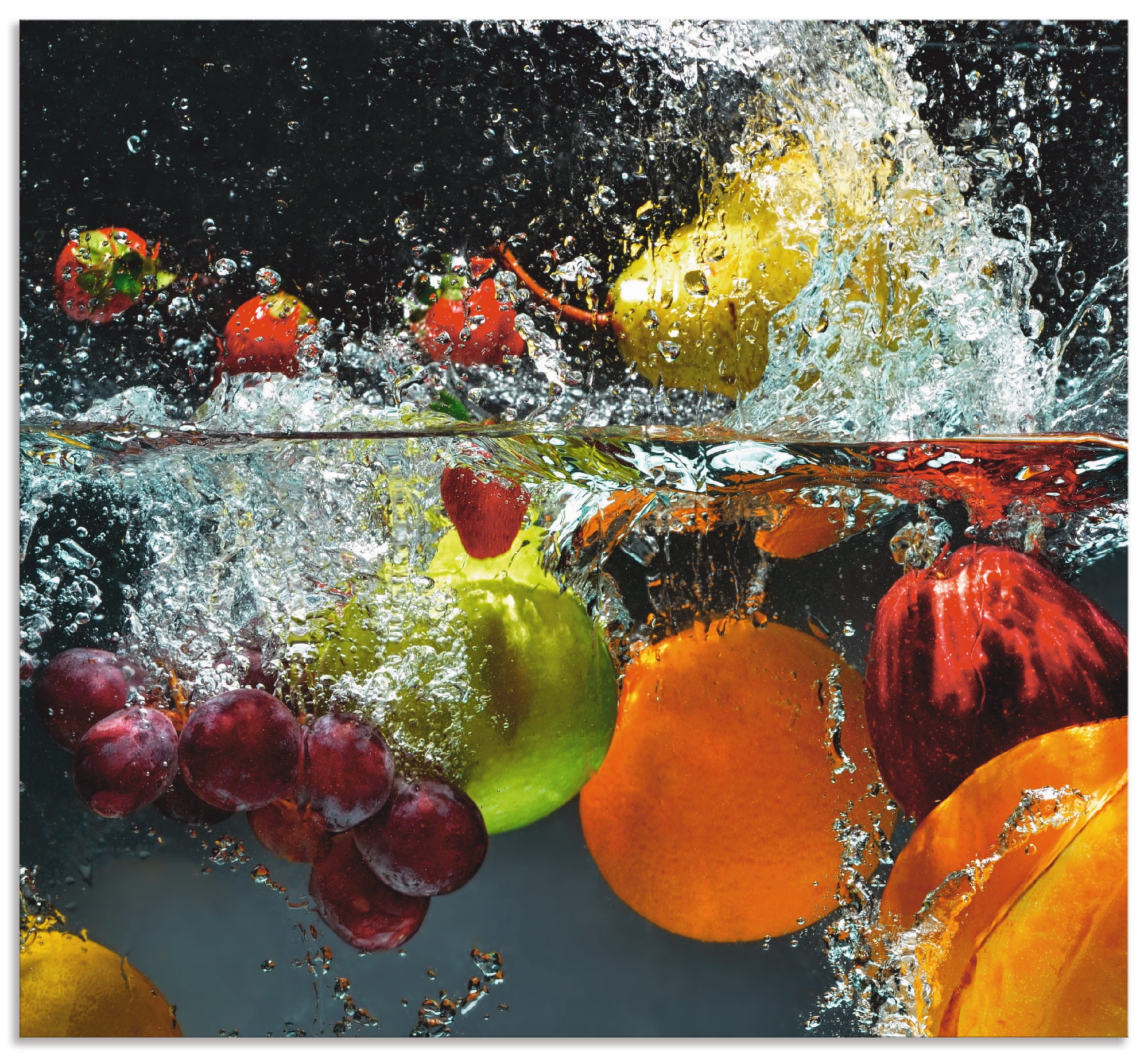 Artland Küchenrückwand »Spritzendes Obst auf dem Wasser«, (1 tlg.), Alu Spritzschutz mit Klebeband, einfache Montage