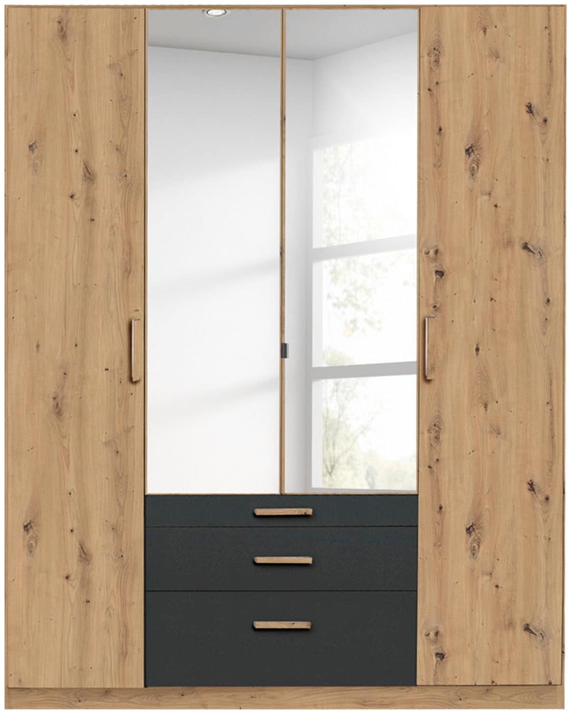 rauch Kleiderschrank »Schrank Drehtürenschrank Ankleide Garderobe Schlafzimmer MOSBACH« Breiten: 181/226/271 cm, Höhe 210 cm,  mit Spiegel und farblich abgesetzten Schubladen MADE IN GERMANY