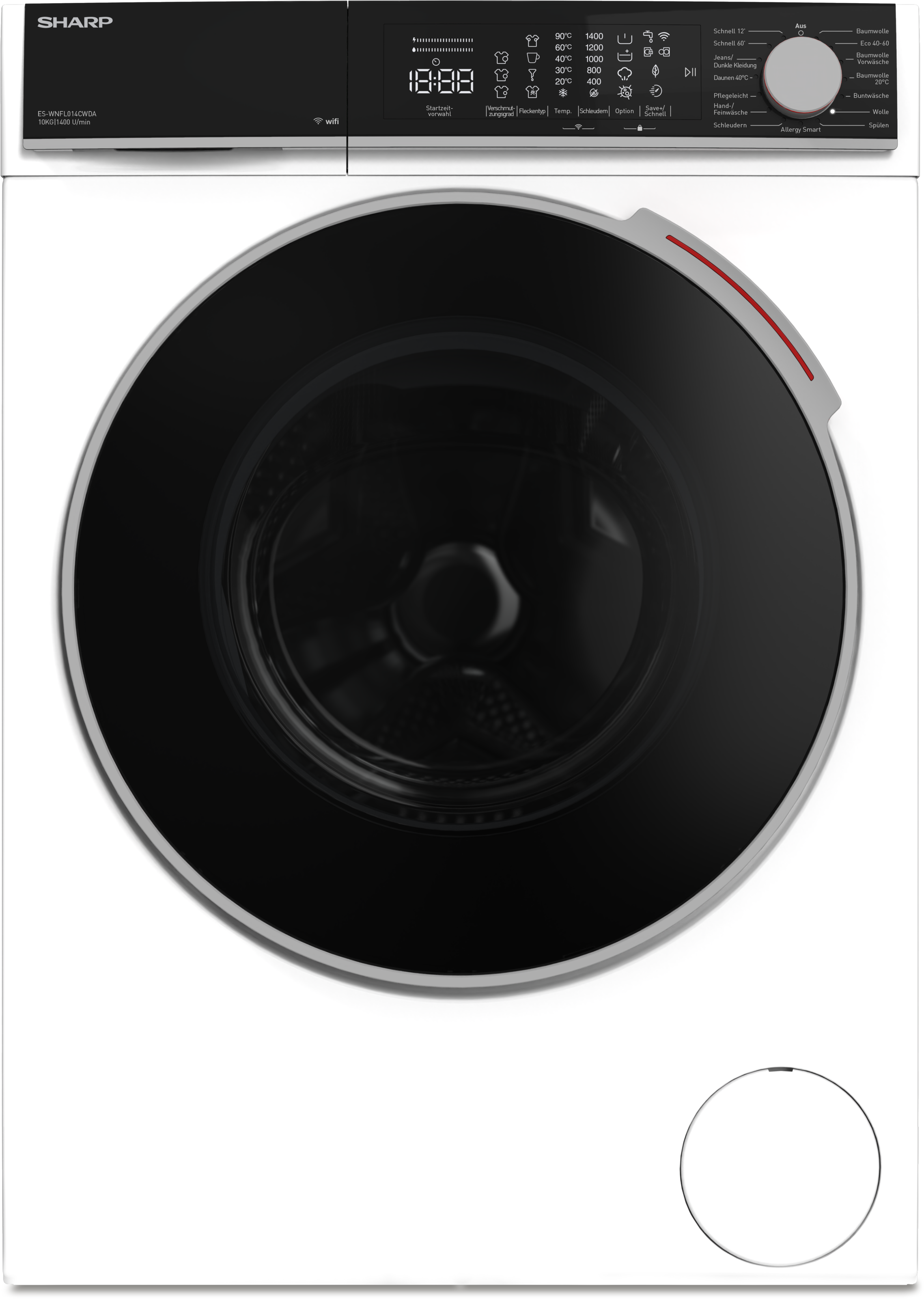 Sharp Waschmaschine High Class »ES-WNFL014CWDA-DE«, 10 kg, 1400 U/min, 10kg / +WIFI / A-20% / Fulltouch/Steam/White