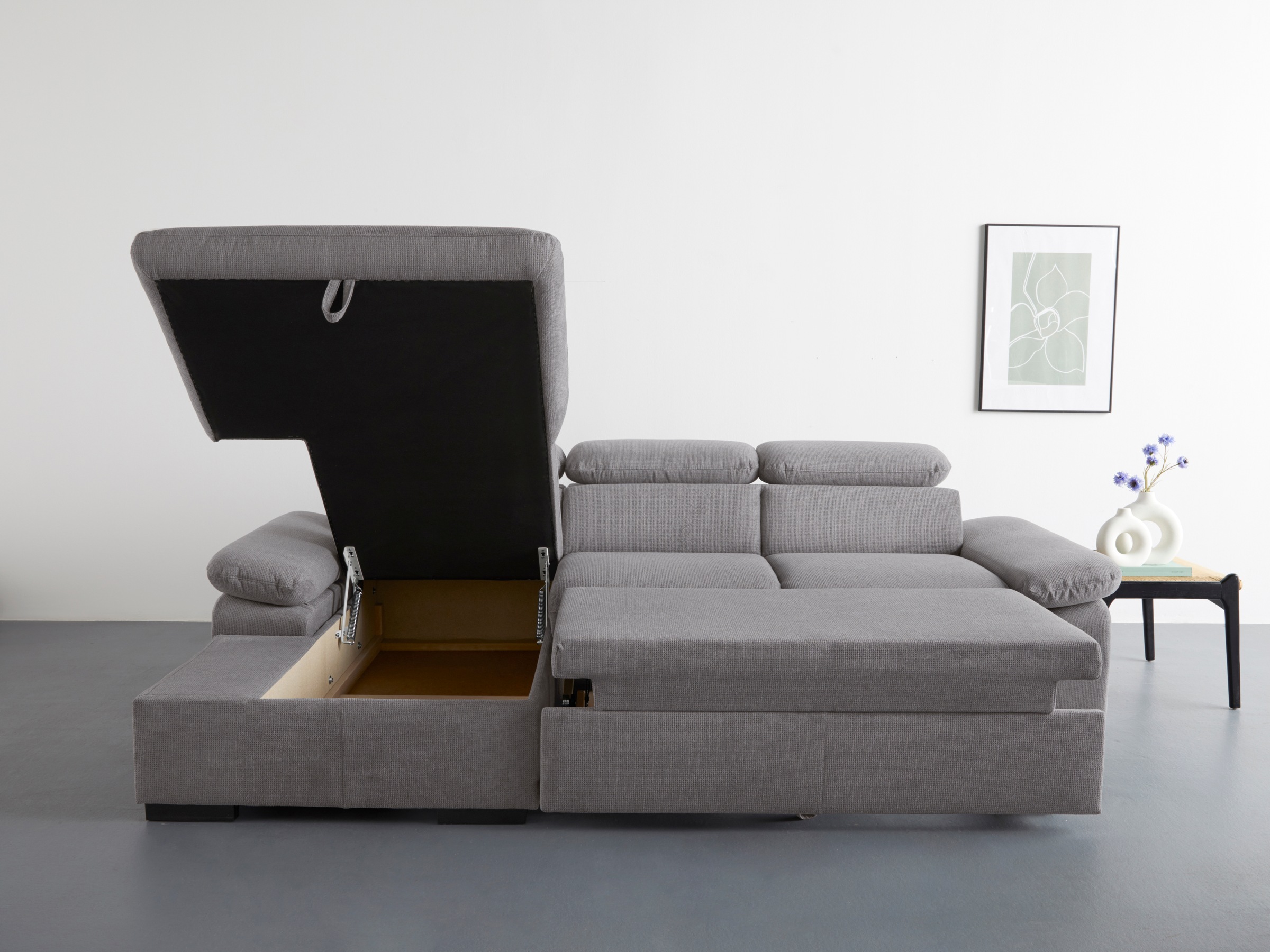 COTTA Ecksofa »Lola L-Form«, (Set, mit Hocker), mit Hocker & Kopfteilfunktion, wahlw. Bett- und Armteilfunktion