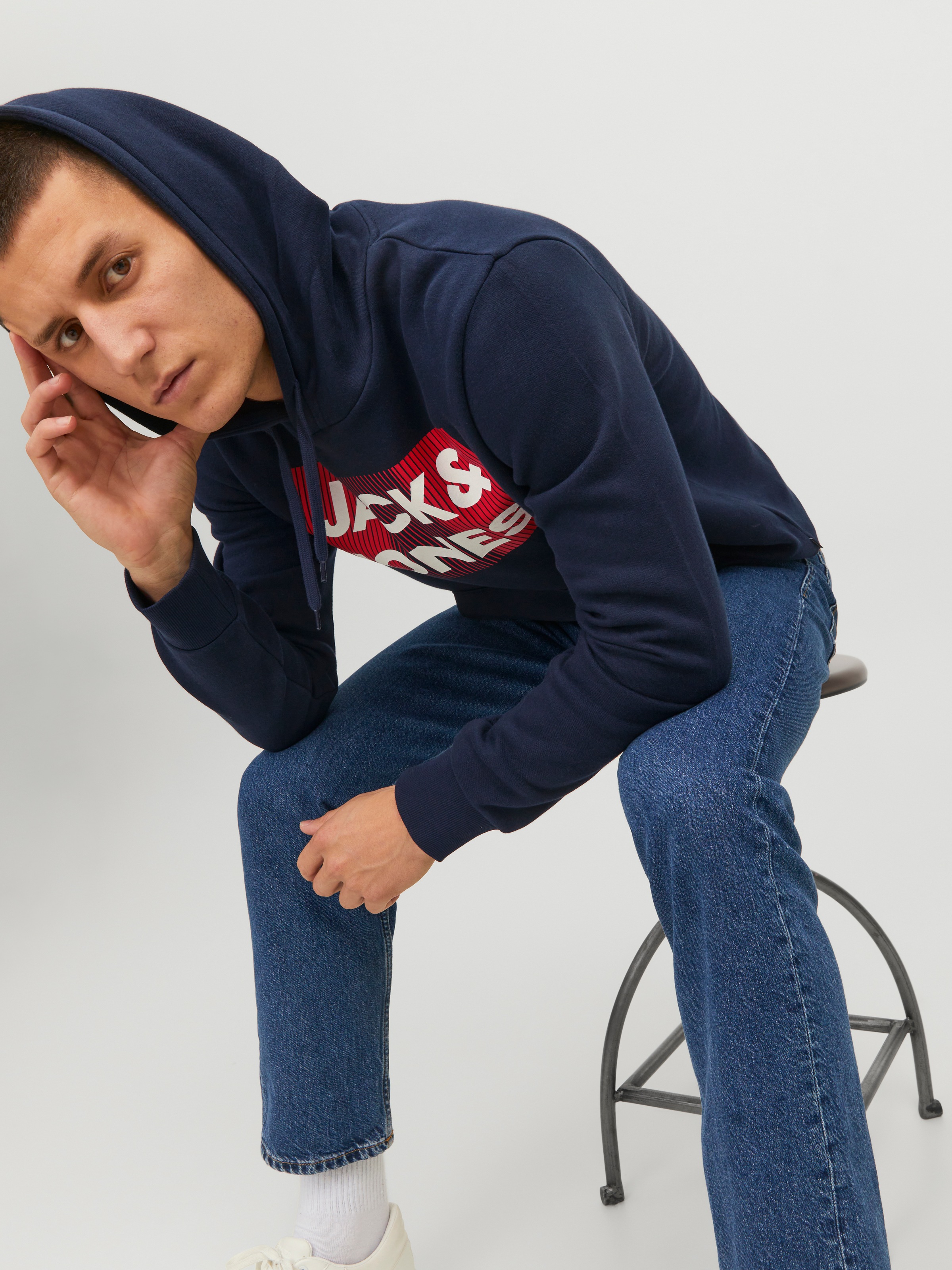 Jack & Jones Kapuzensweatshirt »JJECORP  Kapuze und Frontprint«, bedruckt, modisch, regular fit, Baumwollmischung, Rundhals
