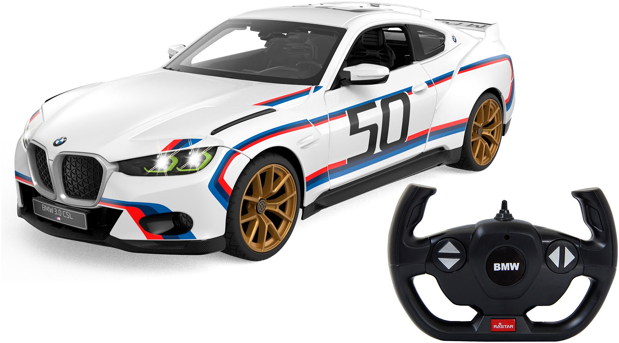 RC-Auto »BMW 3.0 CSL 1:14 weiß 2,4GHz Tür manuell«, im Maßstab 1:14, mit LED Beleuchtung