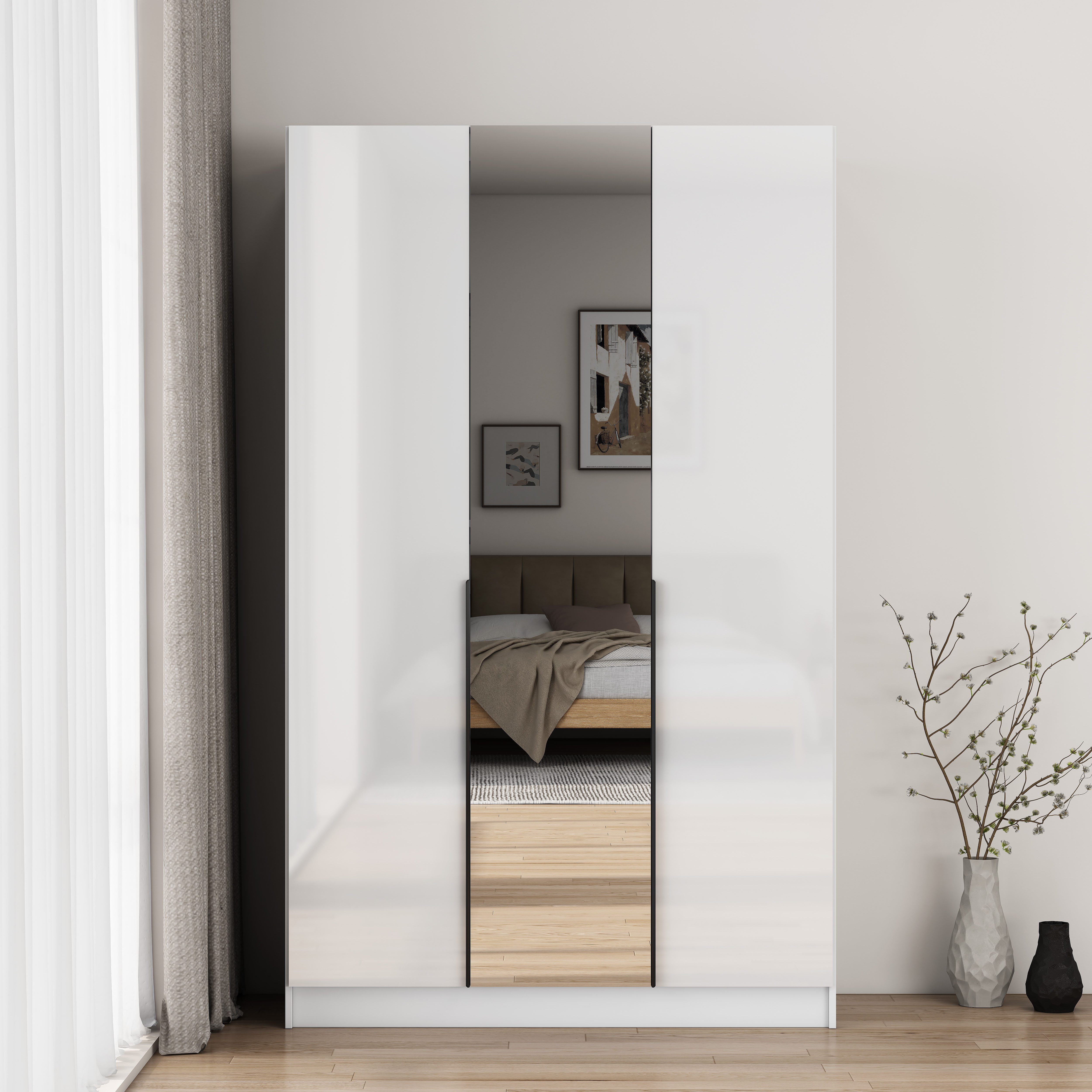 OTTO home Kleiderschrank "Annor Schlafzimmerschrank Breite 122cm hochglanz Schrank Garderobe" Drehtürenschrank mit perfekter Innenausstattung - elegante Türgriffe