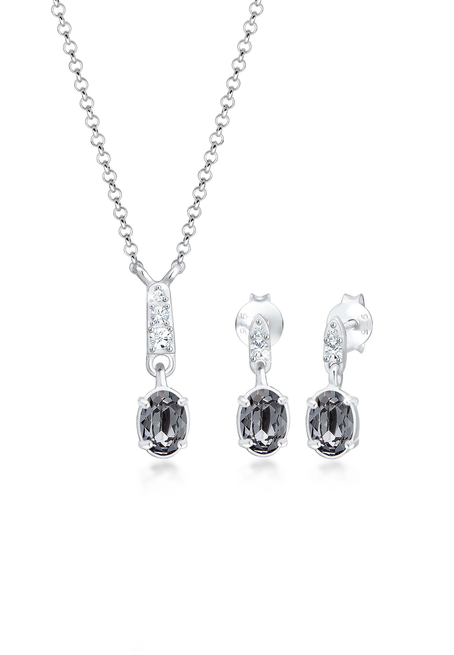 Schmuckset ELLI "Grau 925 Sterling Silber, mit Kristallen von Swarovski", silber, Schmuck_Sets, Damen, onesize,mit Stein, Silber 925 (Sterlingsilber), Schmuckset