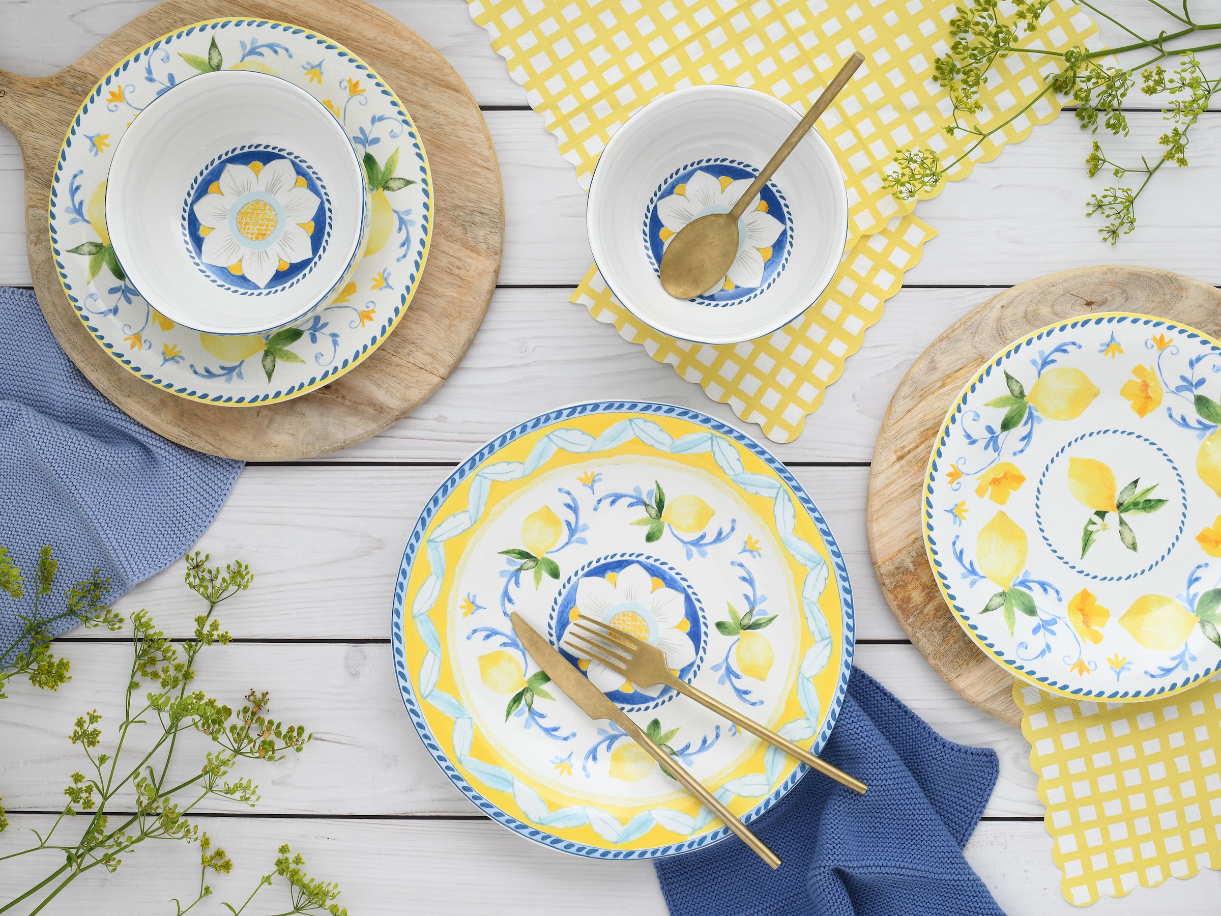 CreaTable Teller-Set »Lemona, Tellerset 12-tlg«, (Set, 12 tlg.), Handgemalte italienische Keramik