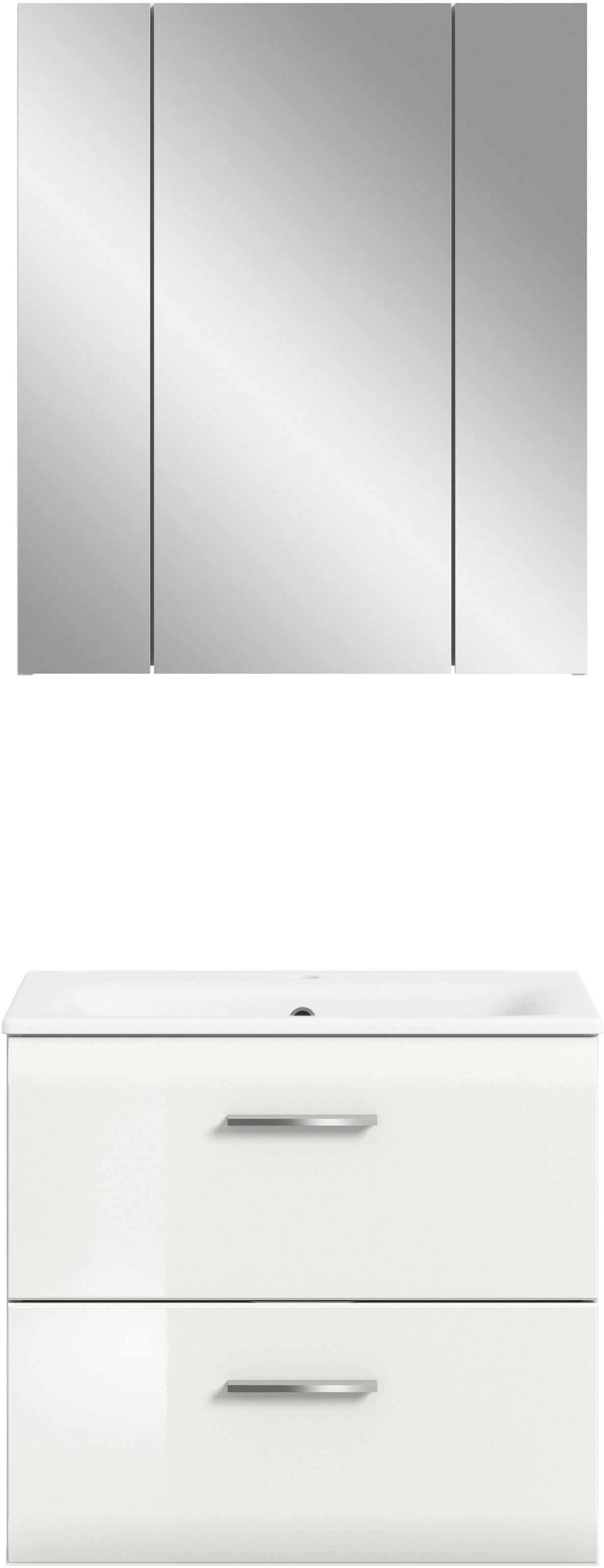 INOSIGN Badezimmer-Set, (Set, 3 St.), Florenz, Badkombination 3-tlg., Weiß Hochglanz, inkl. Waschbecken