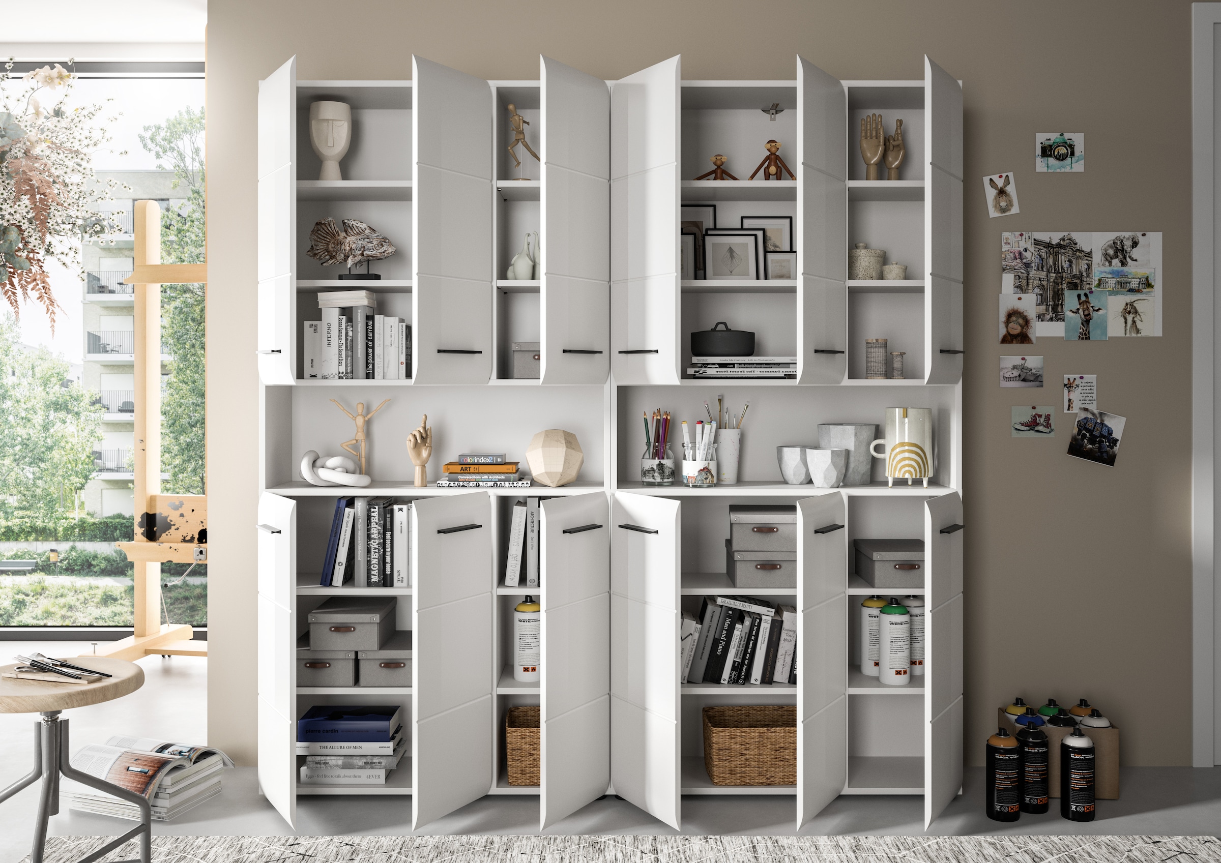 INOSIGN Badezimmer-Set, (Set, 2 St.), Florenz, Badkombination 2-tlg. Weiß hochglanz, Mehrzweckschränke