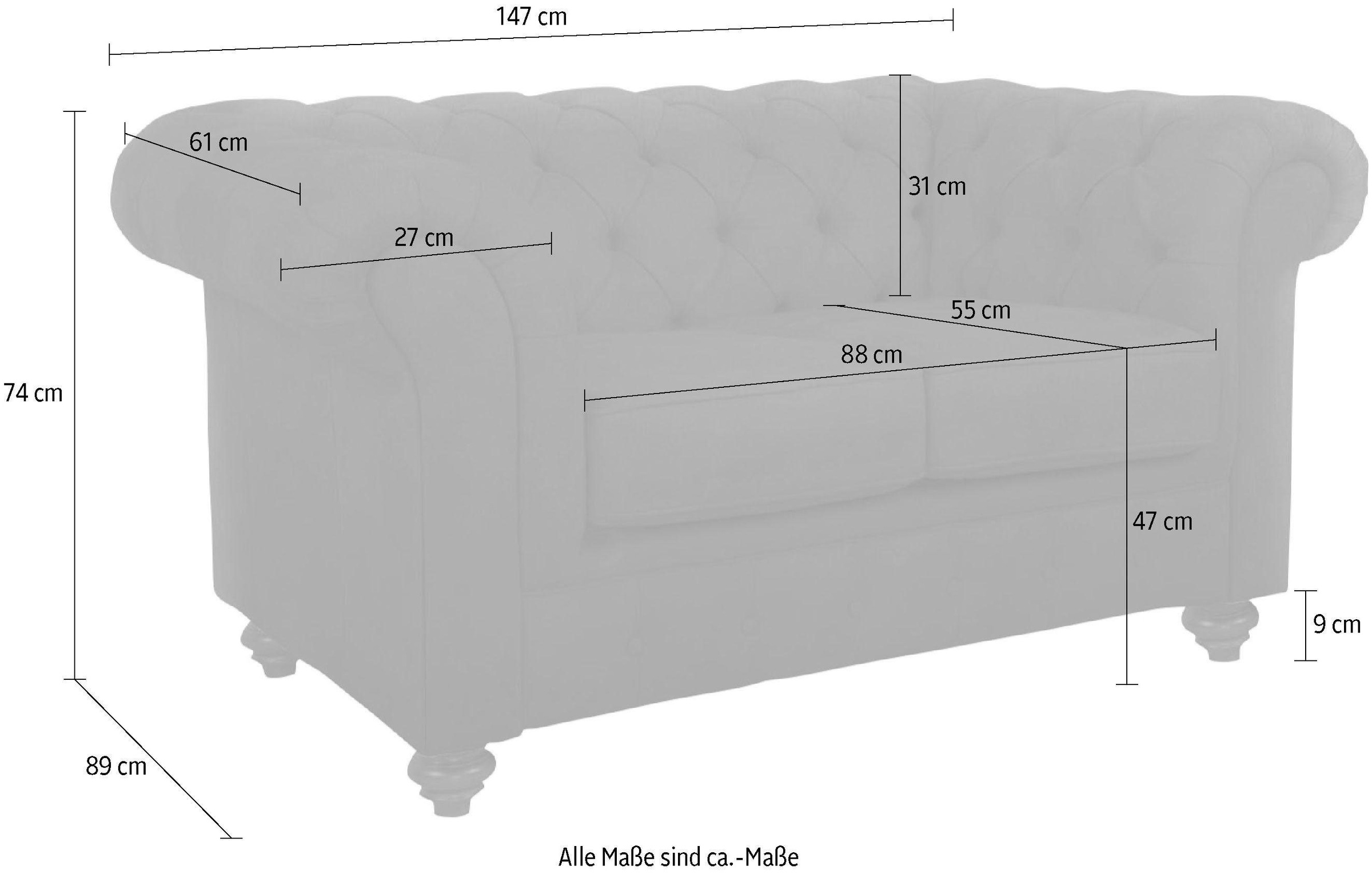 Home affaire Chesterfield-Sofa »Duc 2-Sitzer«, hochwertige Knopfheftung im Rücken, Samtoptik mit changierender Optik