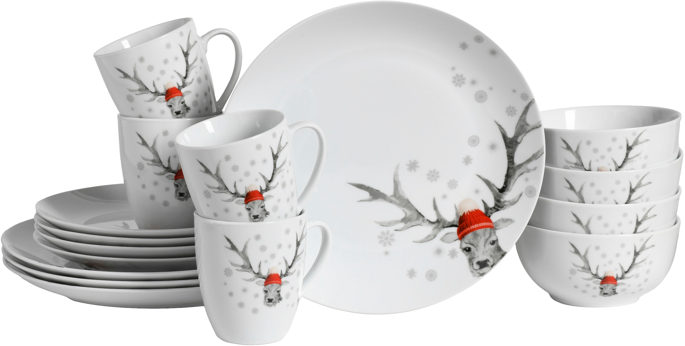CreaTable Kombiservice "Luna Hirsch" winterliches Hirsch-Motiv günstig online kaufen