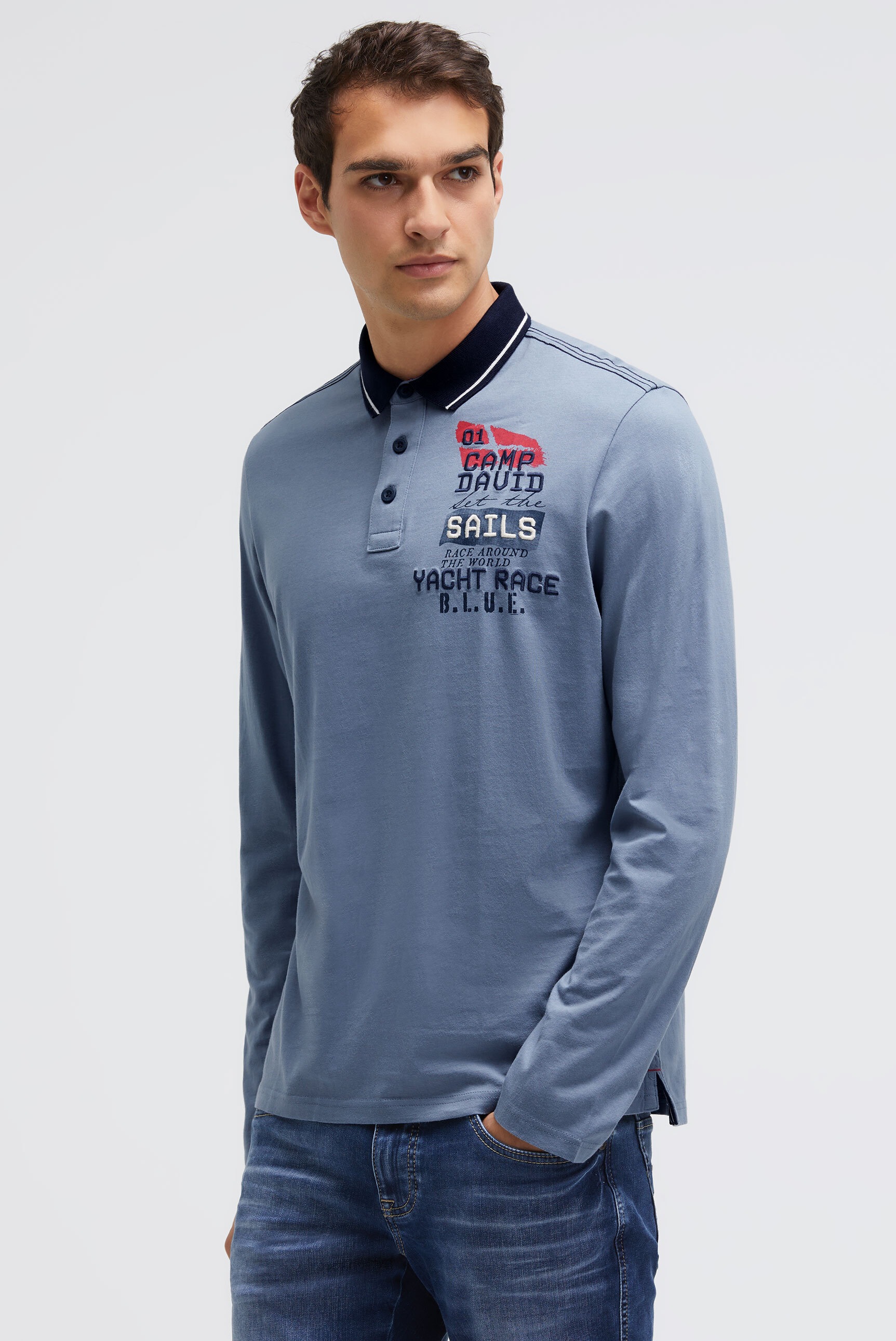 CAMP DAVID Langarm-Poloshirt aus Baumwolle