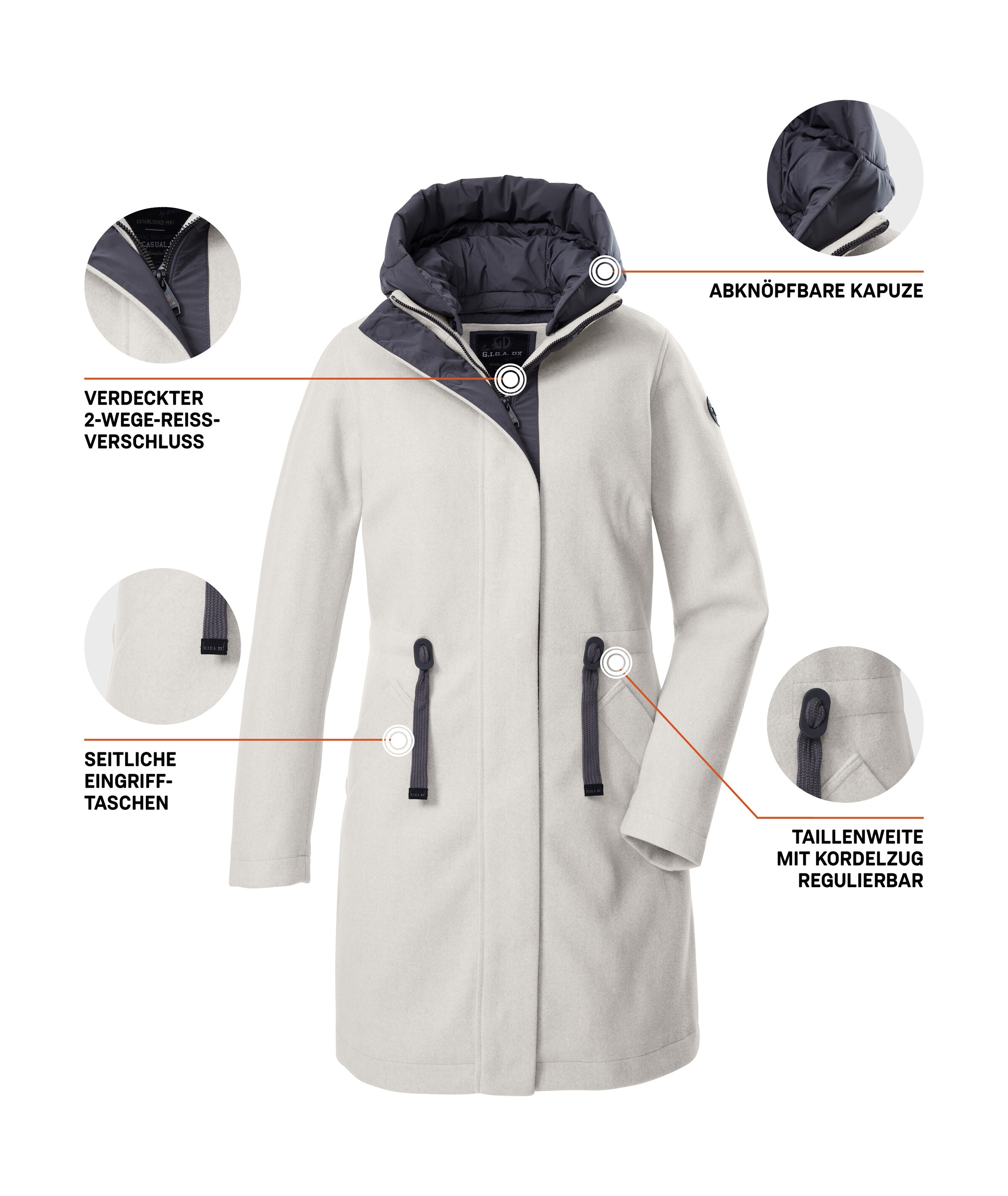 G.I.G.A. DX by killtec Parka »GW 46 WMN PRK«, Vielseitiger Damen Parka, 2-Wege-Reißverschluss, abnehmbare Kapuze