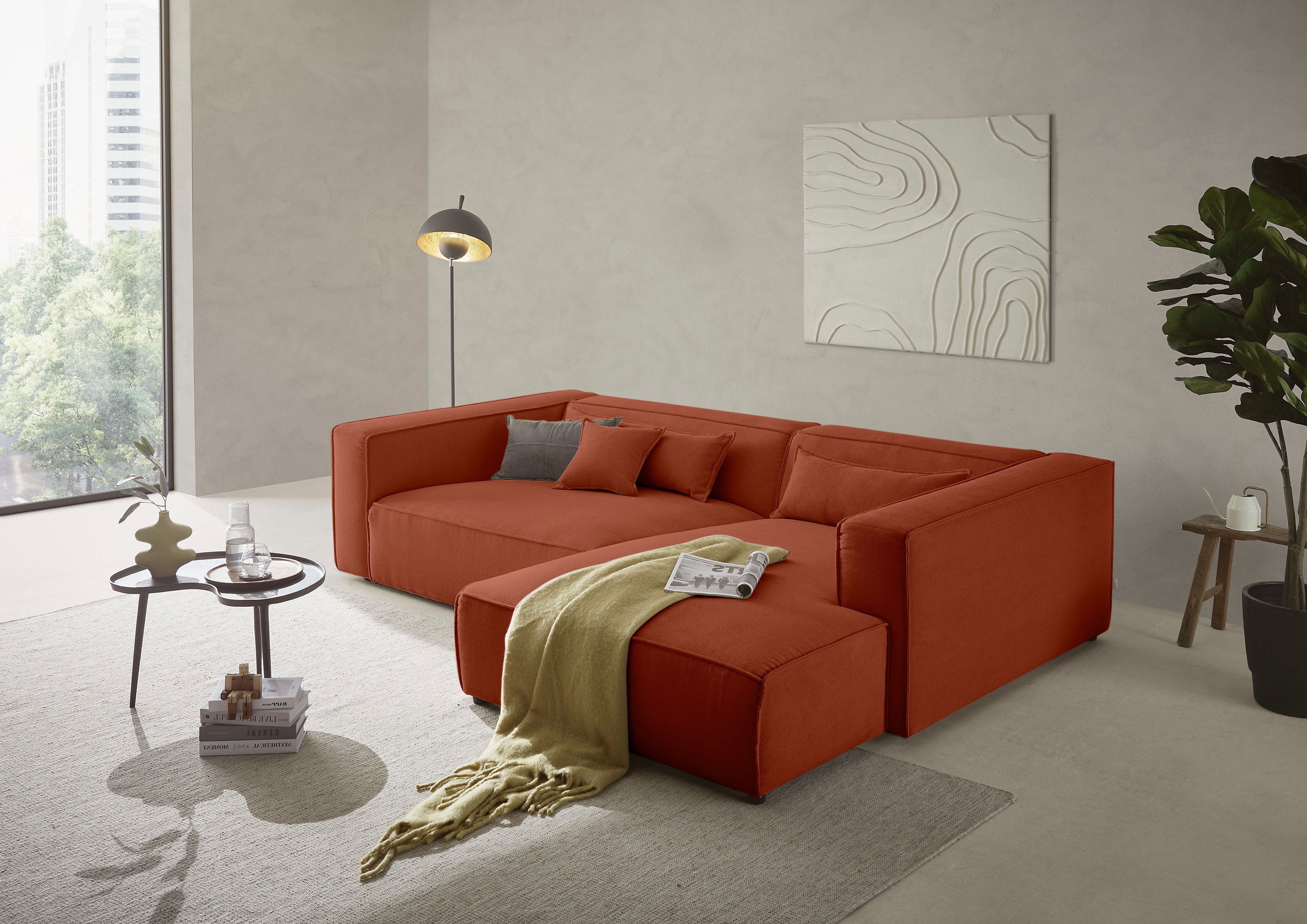LeGer Home by Lena Gercke Ecksofa "PIARA XXL Struktur u. Leinenoptik, Big-Sofa, L-Form" wahlweise Ottomane rechts/links, Kedernaht, extra tiefe Sitzfläche