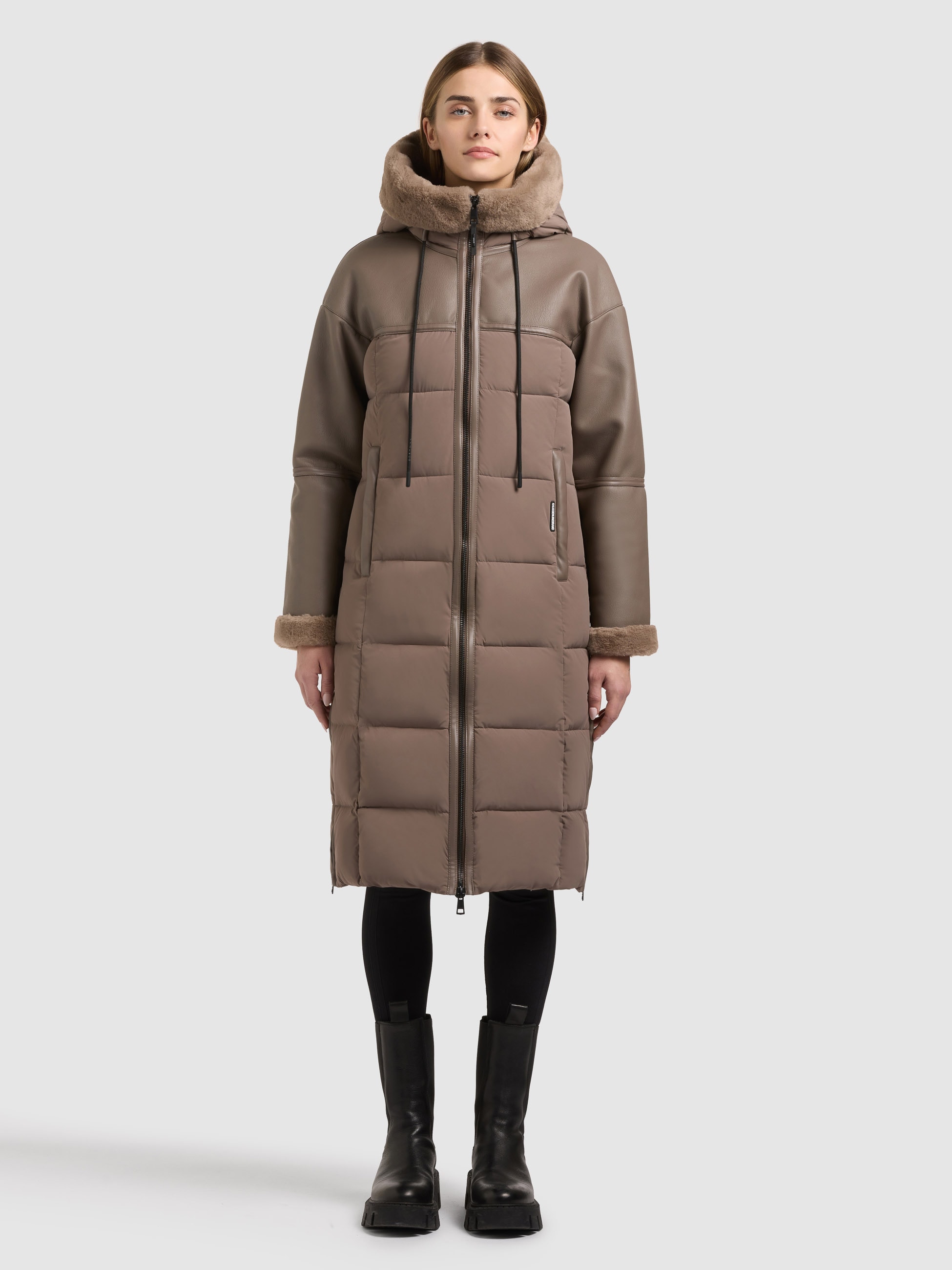 KHUJO Damen Steppmantel "MIRYAM", braun, Gr. S, unifarben, Web, 87% Nylon, 13% Elasthan, Mäntel