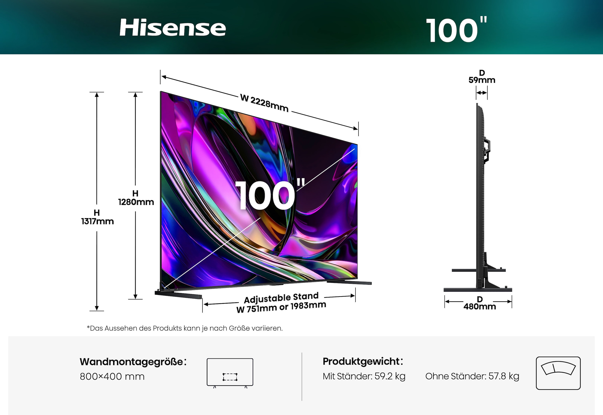 Hisense Mini-LED-Fernseher »100UR8DS« 253 cm/100 ″ Smart-TV