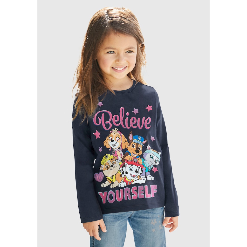 PAW PATROL Langarmshirt, Schriftzug mit PAW PATROL Team