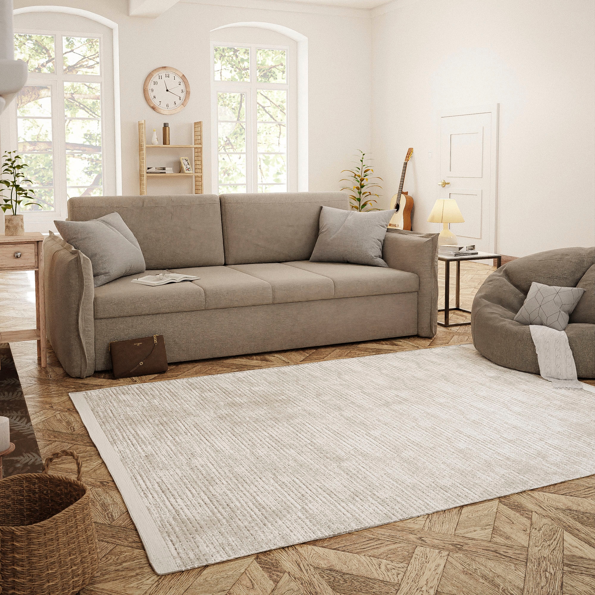 Wollteppich OTTO HOME "Wolltraum Passion", beige (natur, grau), B:60cm H:10mm L:90cm, Baumwolle, Wolle, Teppiche, Wendeteppich, handgewebt, melierte Optik, reine Wolle, auch als Läufer