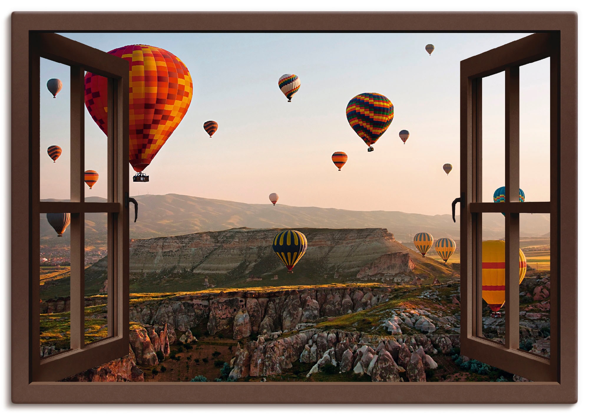 Artland Wandbild "Fensterblick Kappadokien Ballonfahrt" Ballonfahren 1 Stk. günstig online kaufen