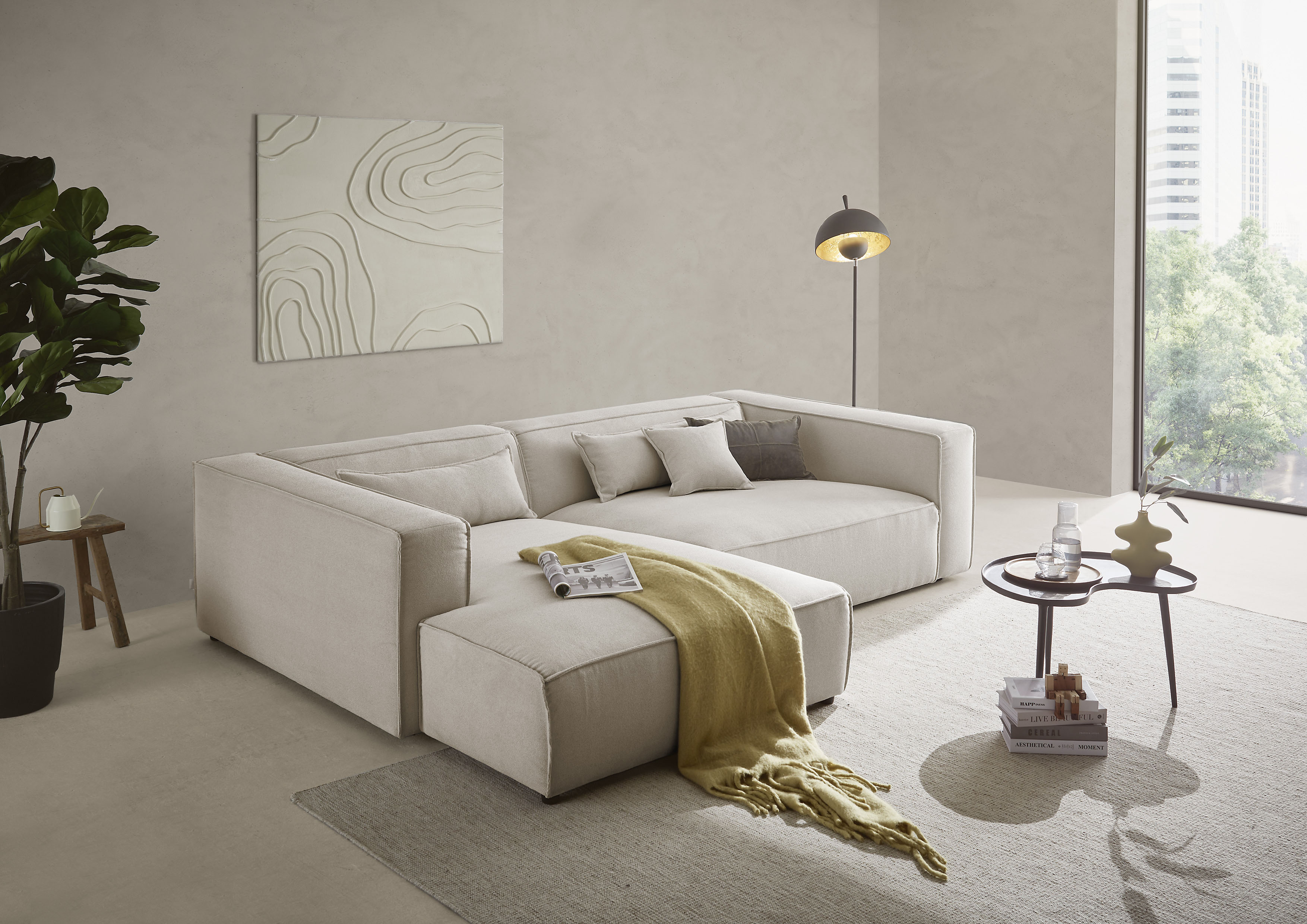 LeGer Home by Lena Gercke Ecksofa "PIARA XXL Struktur u. Leinenoptik, Big-Sofa, L-Form" wahlweise Ottomane rechts/links, Kedernaht, extra tiefe Sitzfläche