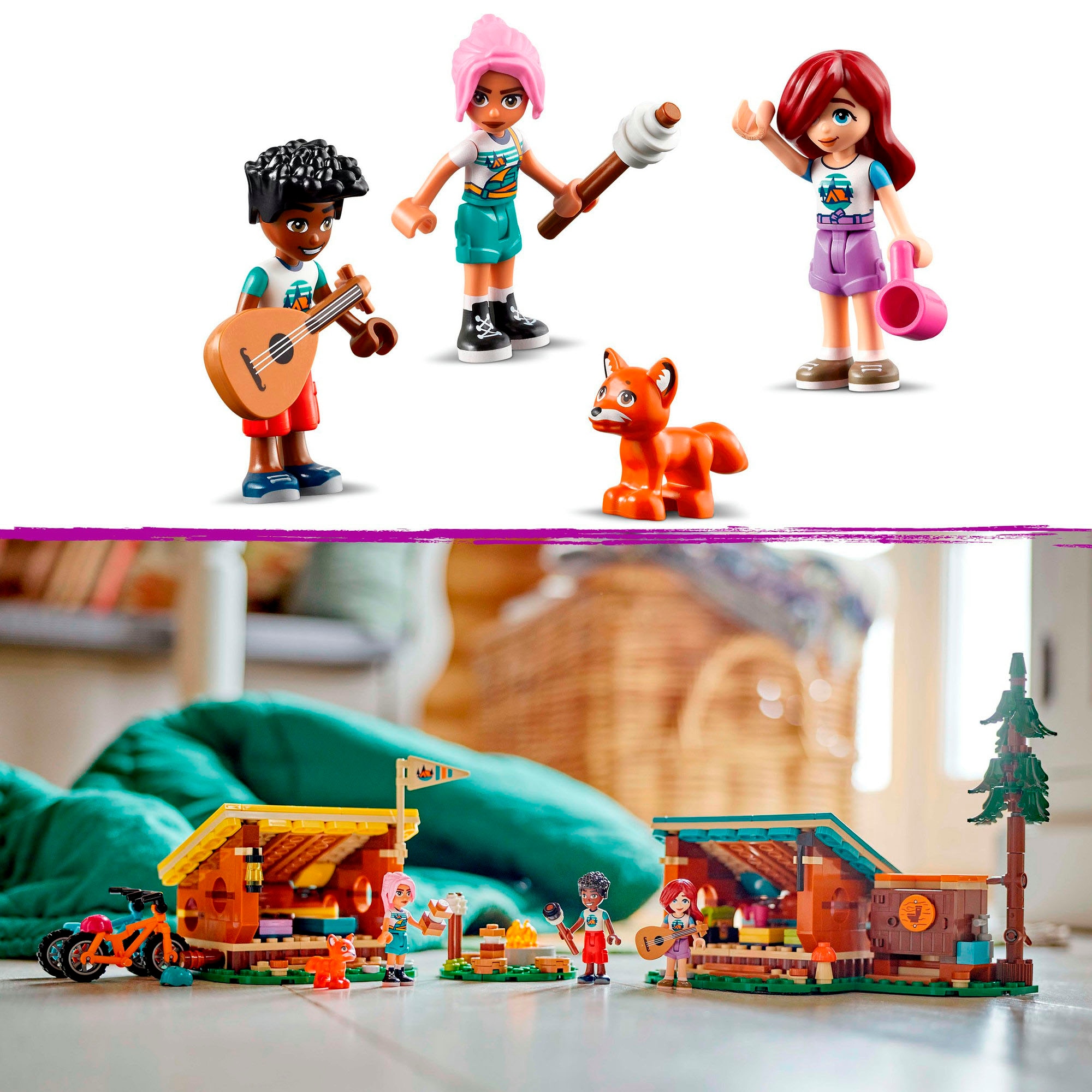 LEGO® Konstruktionsspielsteine »Gemütliche Hütten im Abenteuercamp (42624), LEGO Friends«, (437 St.), Made in Europe
