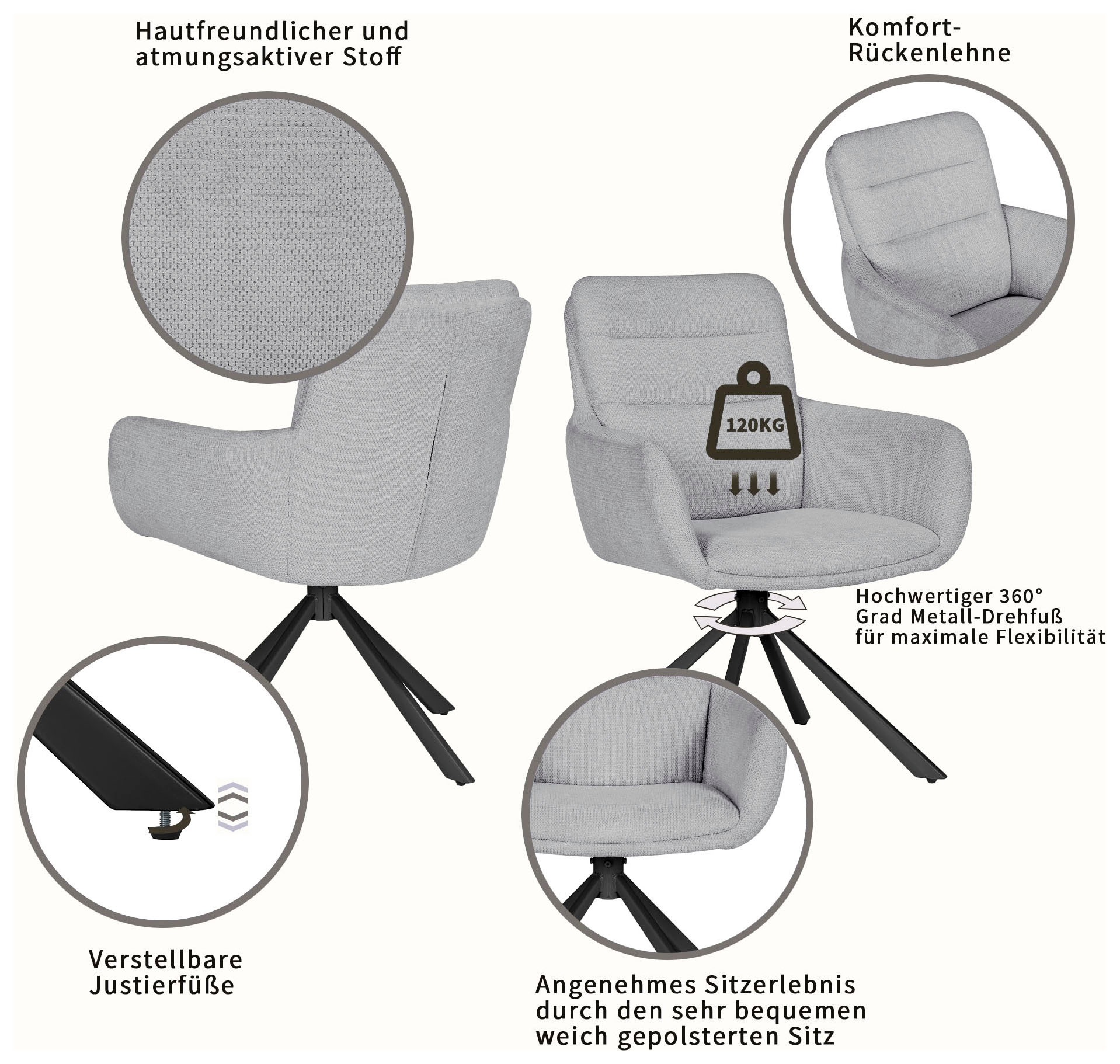 OTTO home Esszimmerstuhl »Asly« () 1 Stk.mit hochwertigem Webstoff, Holzgestell und 360°-Funktion