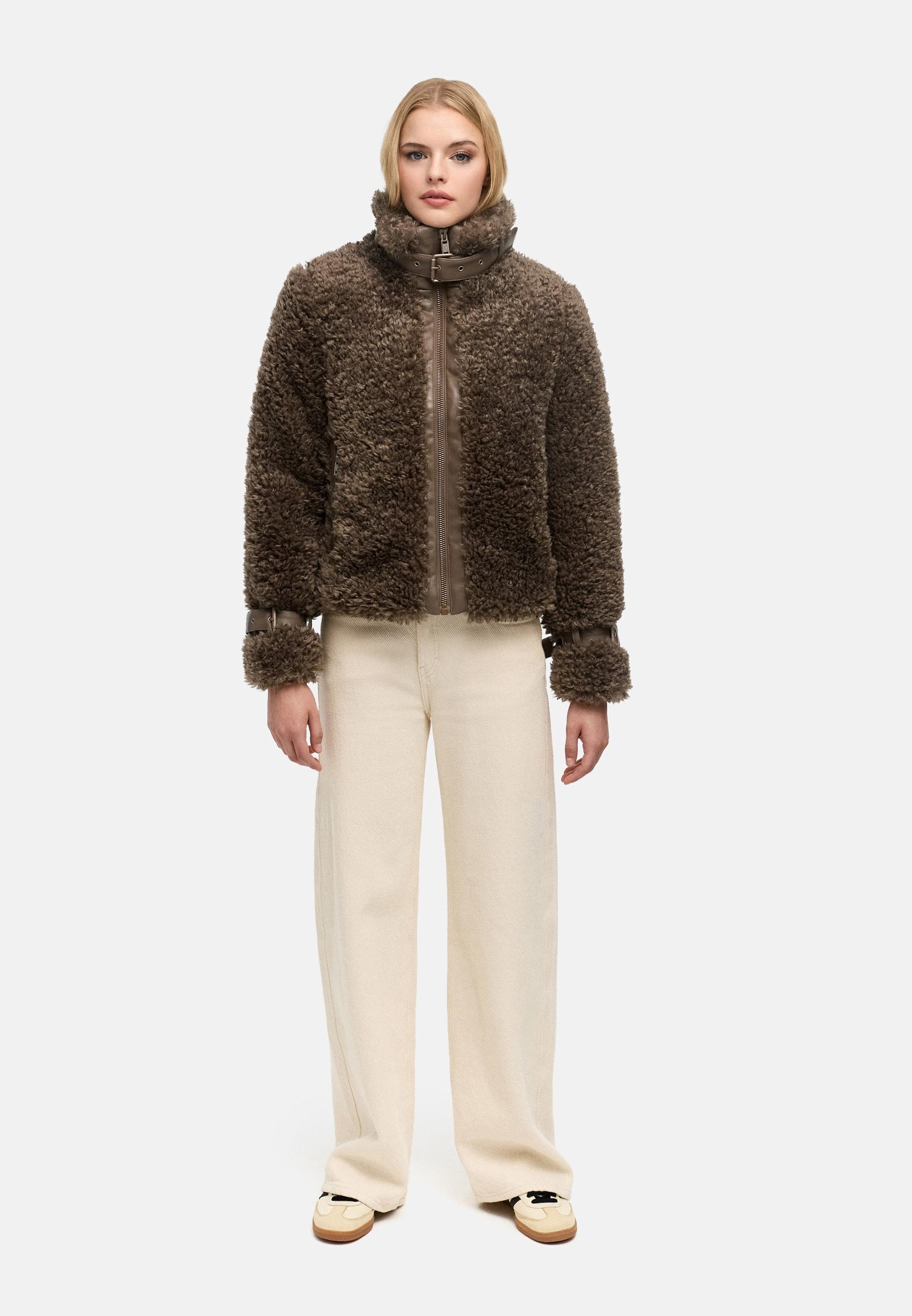 Navahoo Plüschjacke »Wuschelwonne 14« Teddy Jacke mit Kustleder-Details