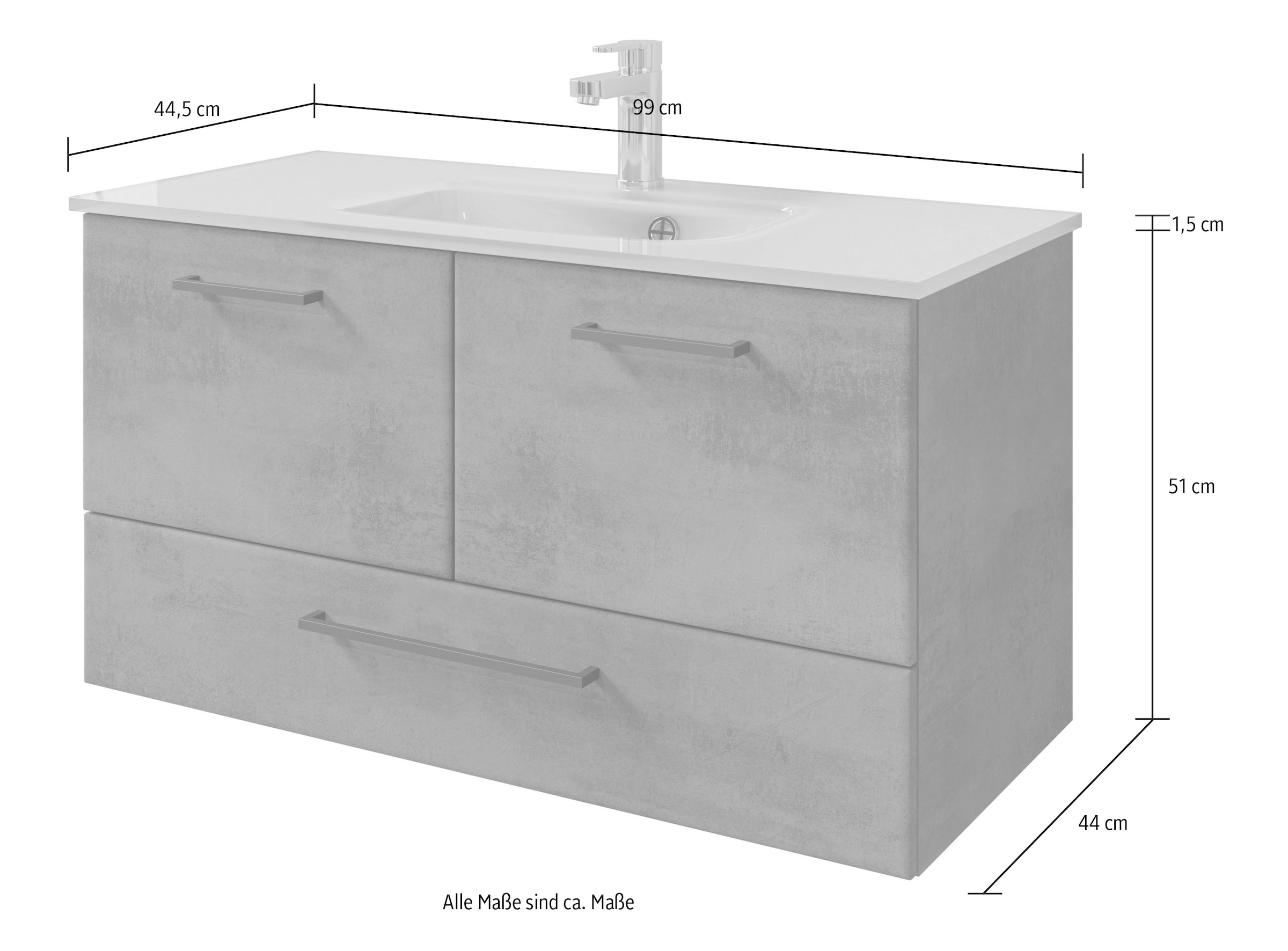 Saphir Badmöbel-Set »Quickset 945 Glas-Waschtisch mit Unterschrank, 99 cm breit, Waschplatz«, (1 St.), 2 Türen, 1 Schublade, inkl. Türdämpfer, Waschtisch Set mit Waschbecken